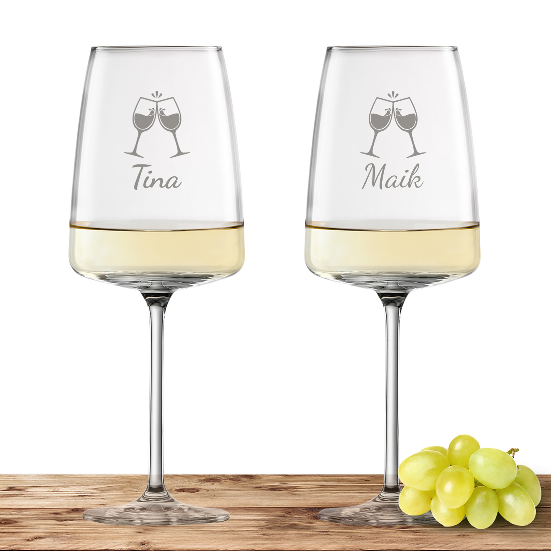 Produktbild von 2x Weinglas Zwiesel Glas Weißweinglas VIVID SENSES 535ml "ChinChin" mit Name und Wunschtext
