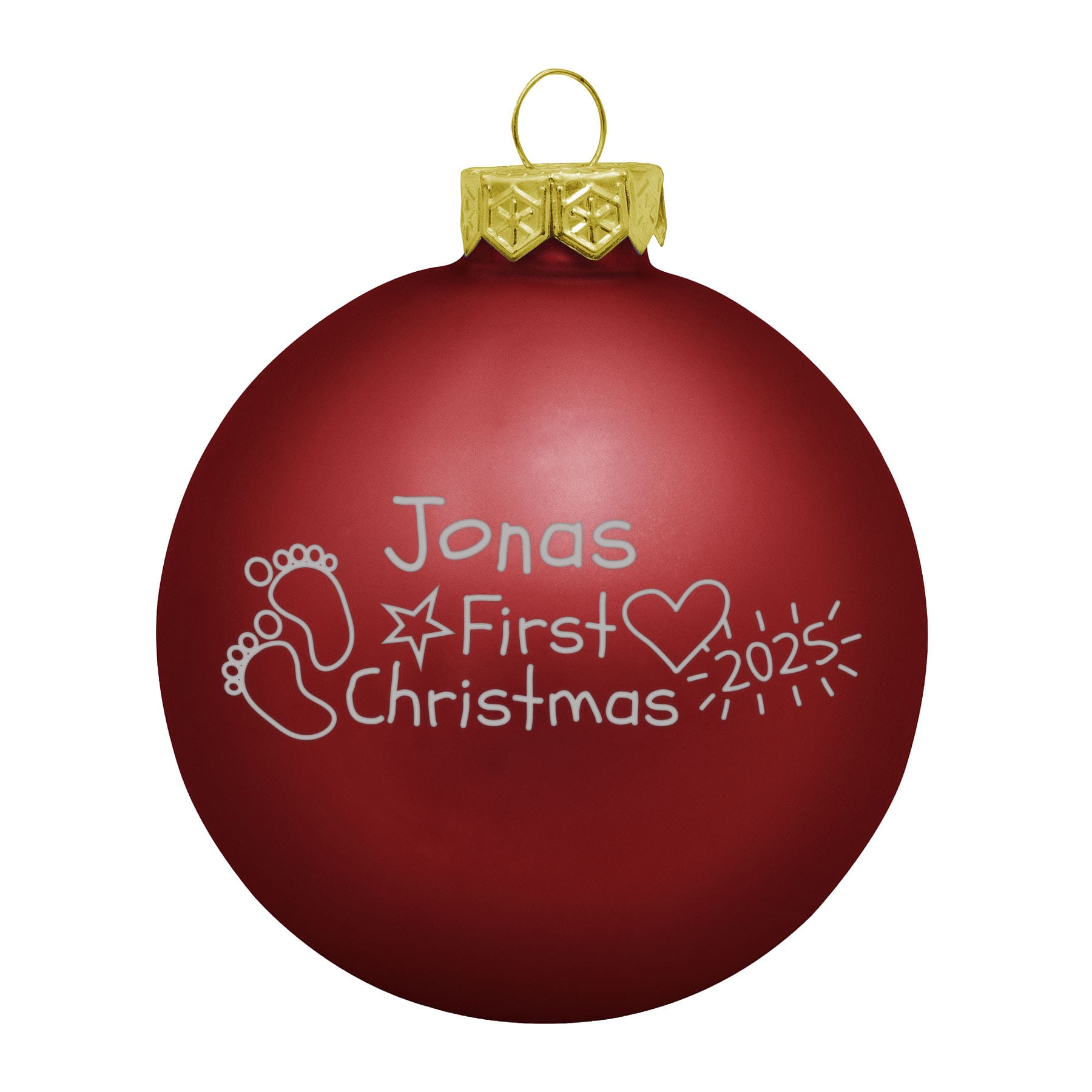 Produktbild von Weihnachtsbaumkugel aus Glas (matt) inklusive Wunschtextgravur & Baby`s First Christmas