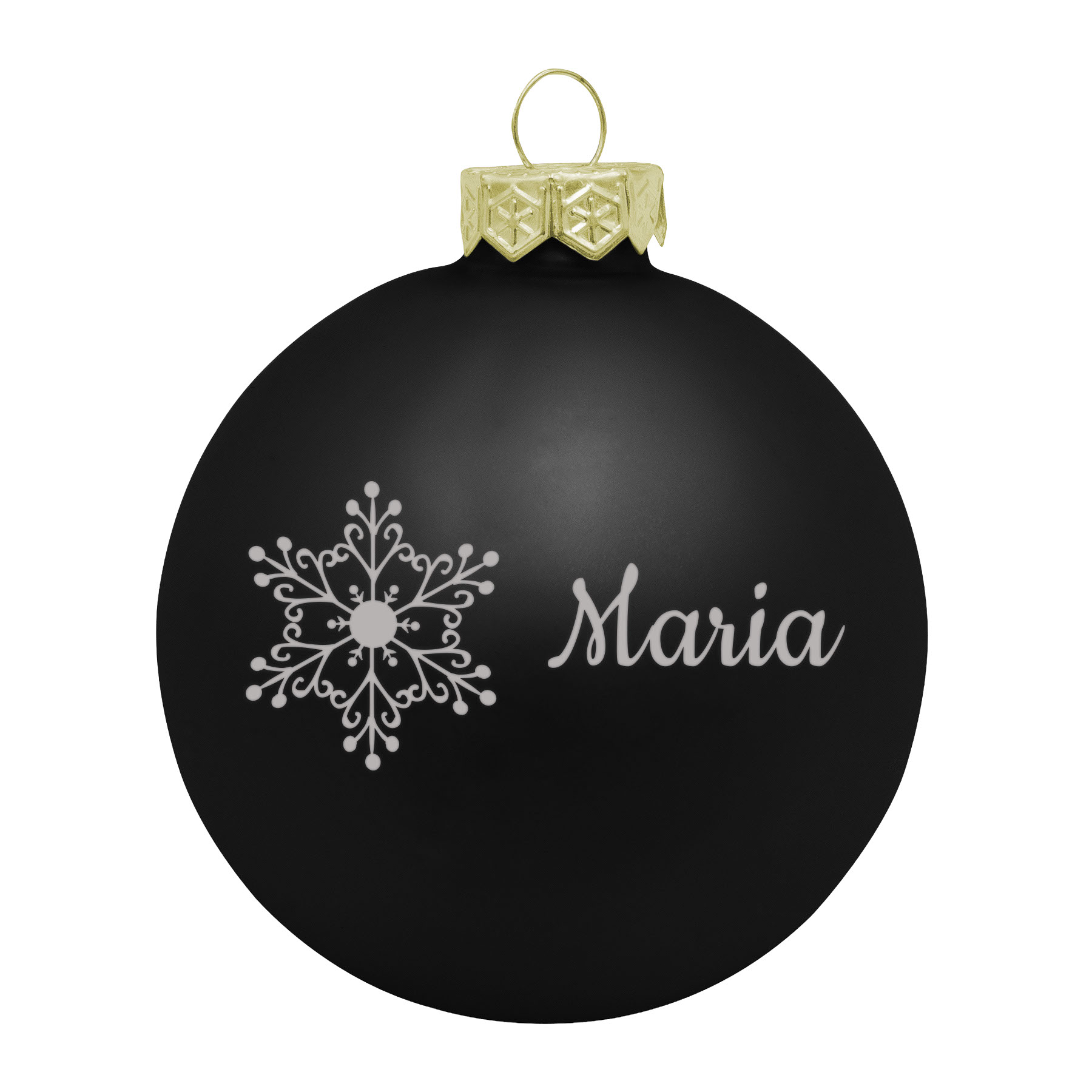 Produktbild von Weihnachtsbaumkugel aus Glas (matt) inklusive Wunschtextgravur & Schneeflocke