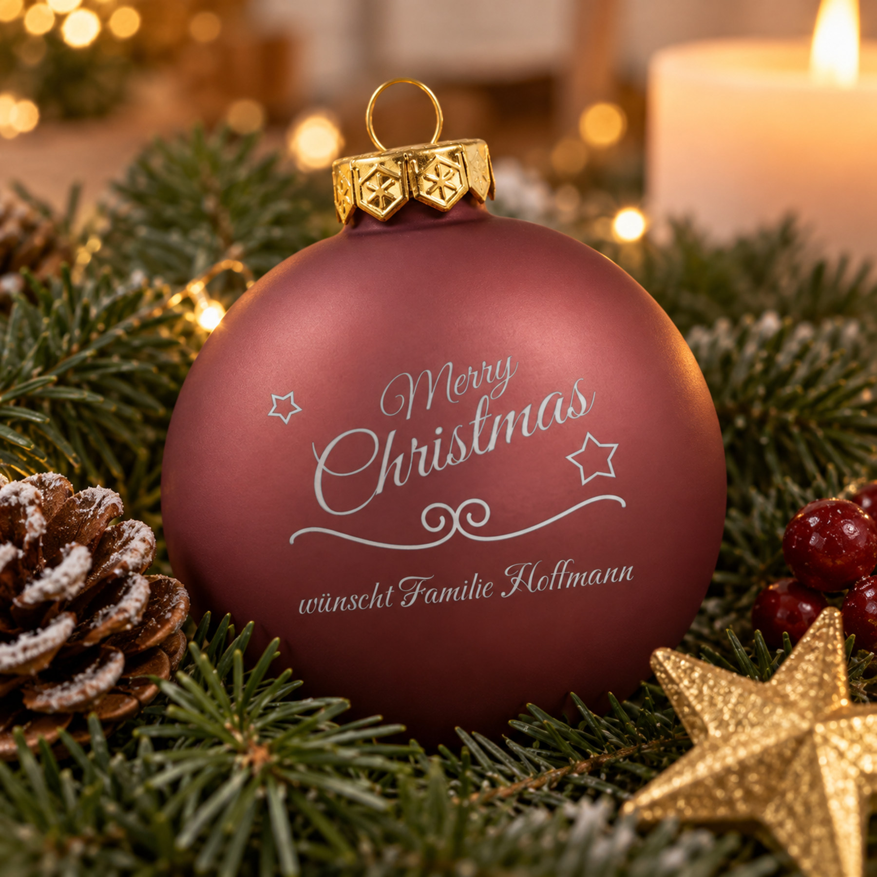 Produktbild von Weihnachtsbaumkugel aus Glas (matt) Merry Christmas
