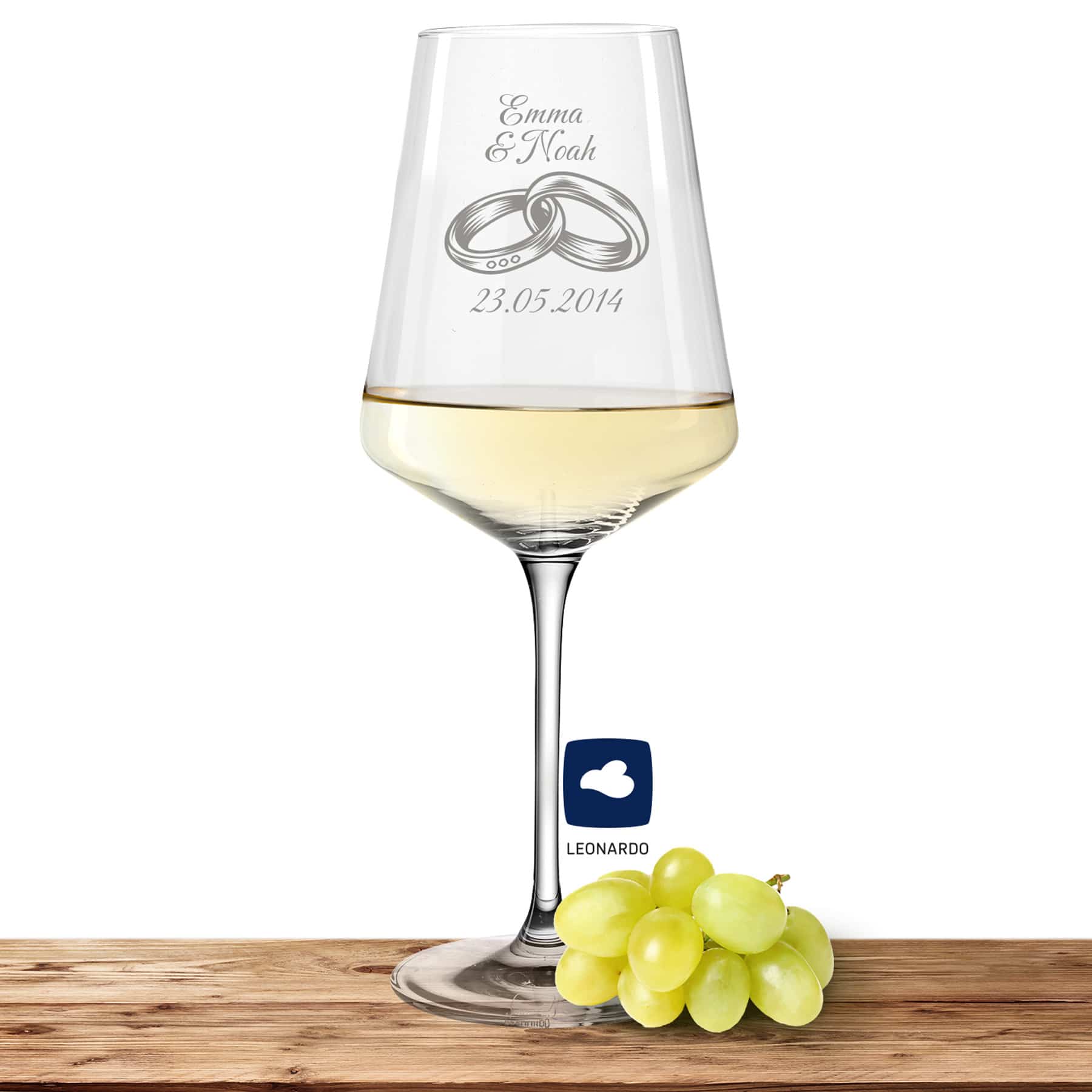 Produktbild von Leonardo Weißweinglas PUCCINI 560ml "Eheringe" mit Name oder Wunschtext