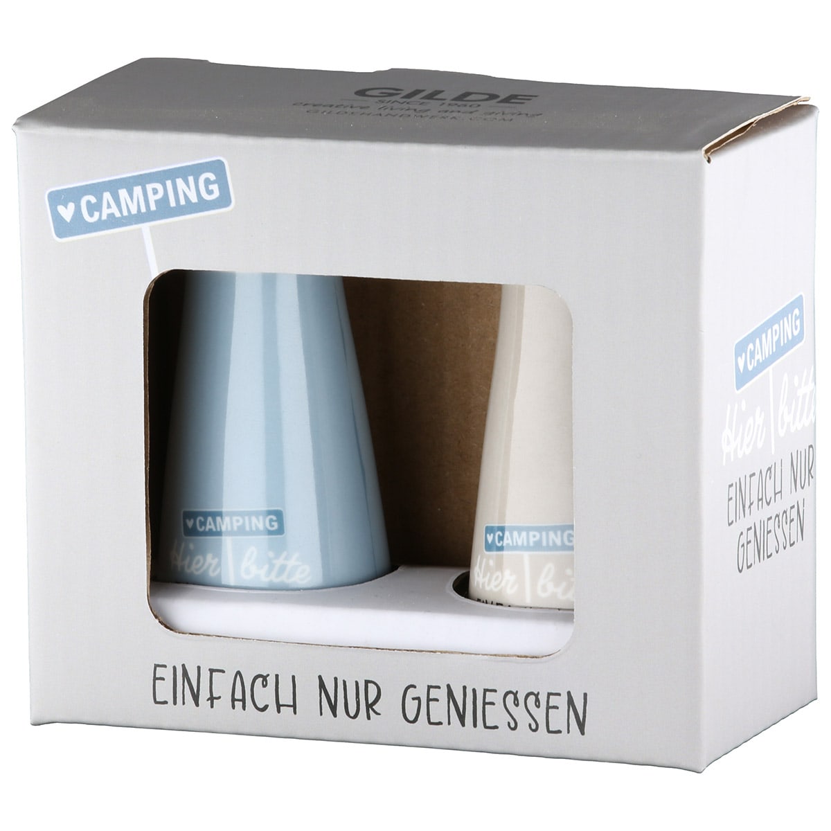Produktbild von Salz & Pfefferstreuer Set „Camperglück“ – aus Porzellan