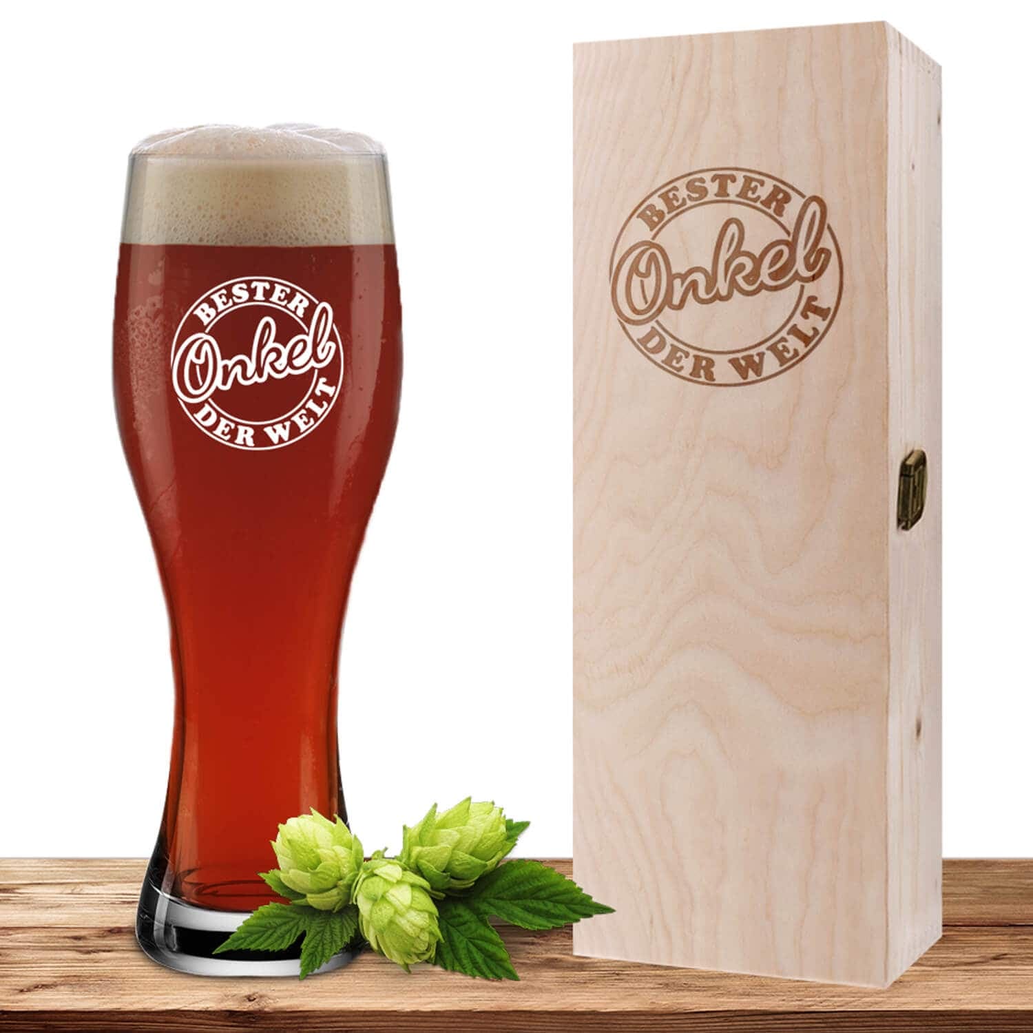 Produktbild von Weizenglas 0,5l "Bester Onkel" mit Geschenkverpackung