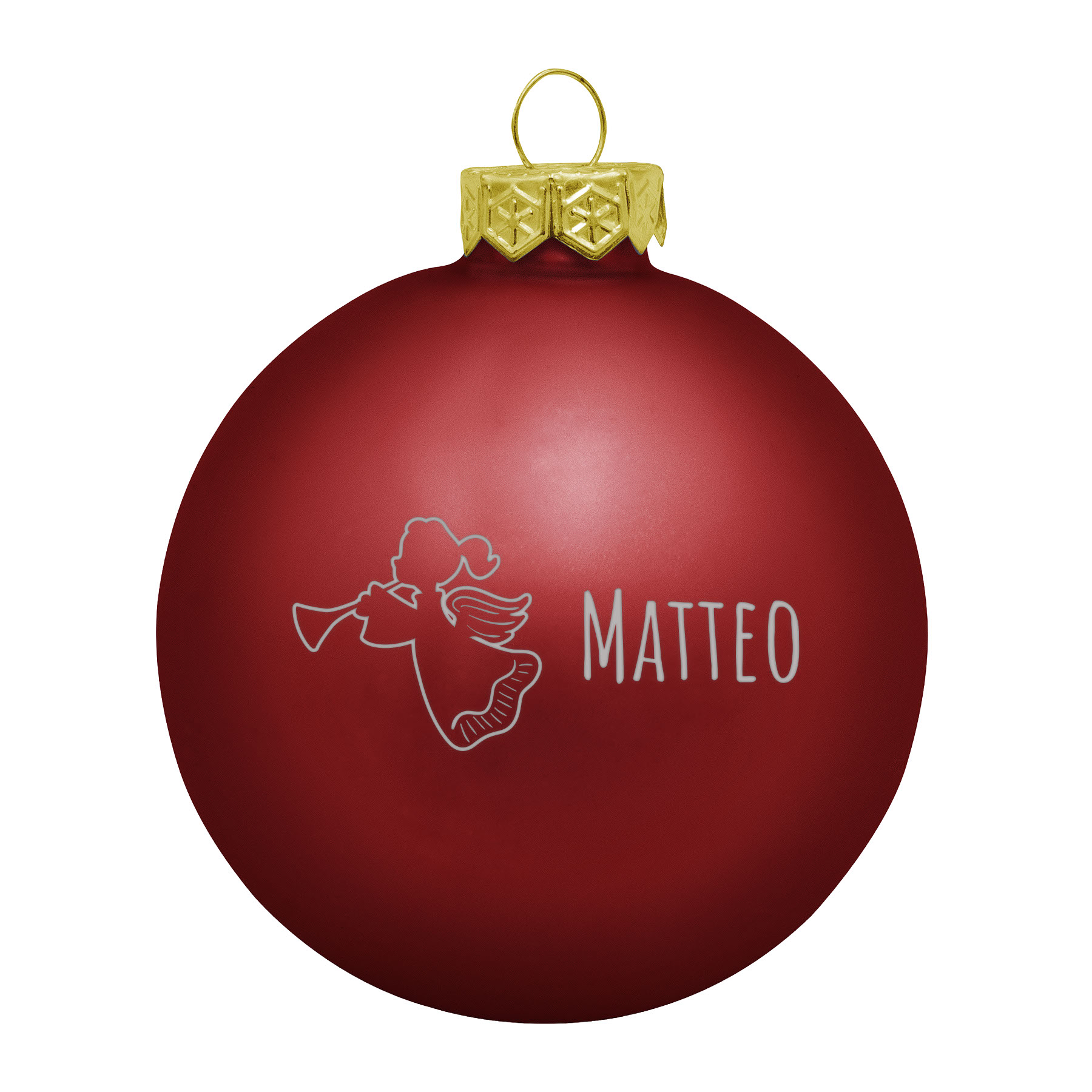 Produktbild von Weihnachtsbaumkugel aus Glas (matt) inklusive Wunschtextgravur & Engel