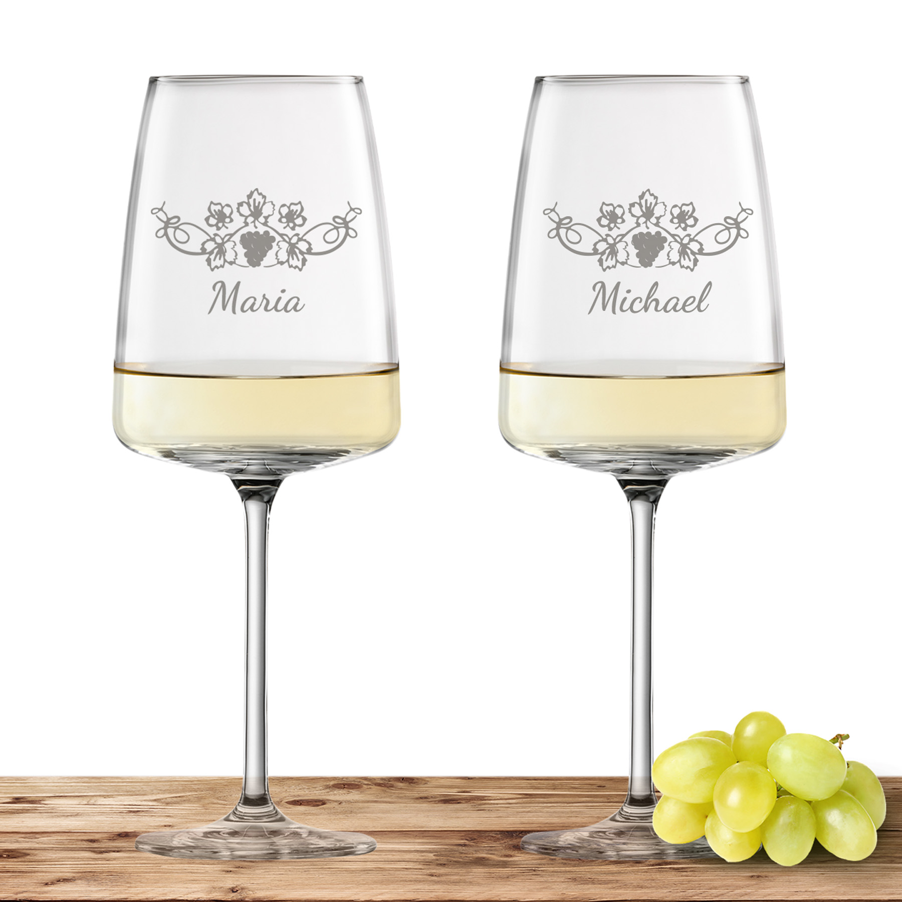 Produktbild von 2x Weinglas Zwiesel Glas Weißweinglas VIVID SENSES 535ml "Weinrebe" mit Namen und Wunschtext