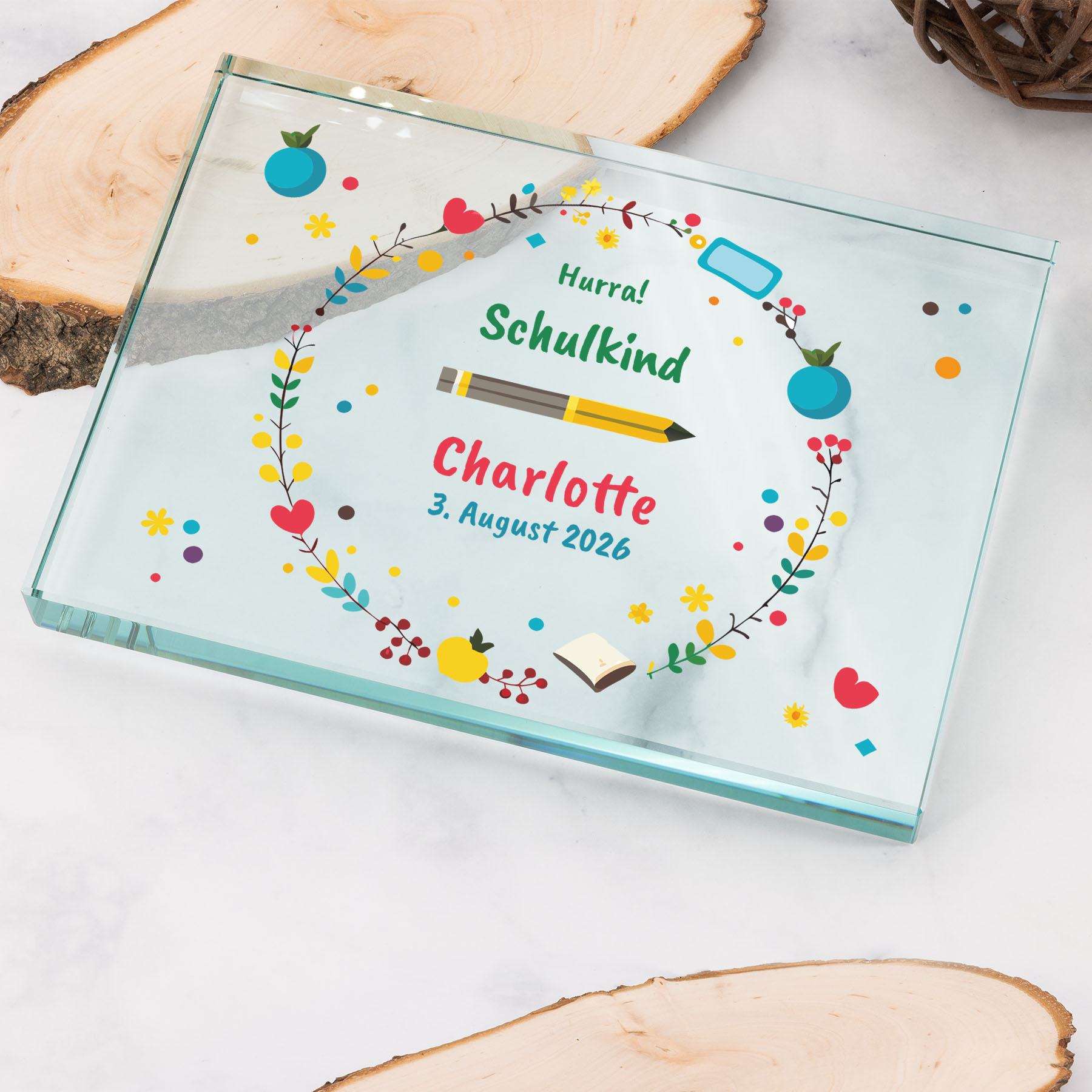 Produktbild von Glastrophäe „Hurra Schulkind“