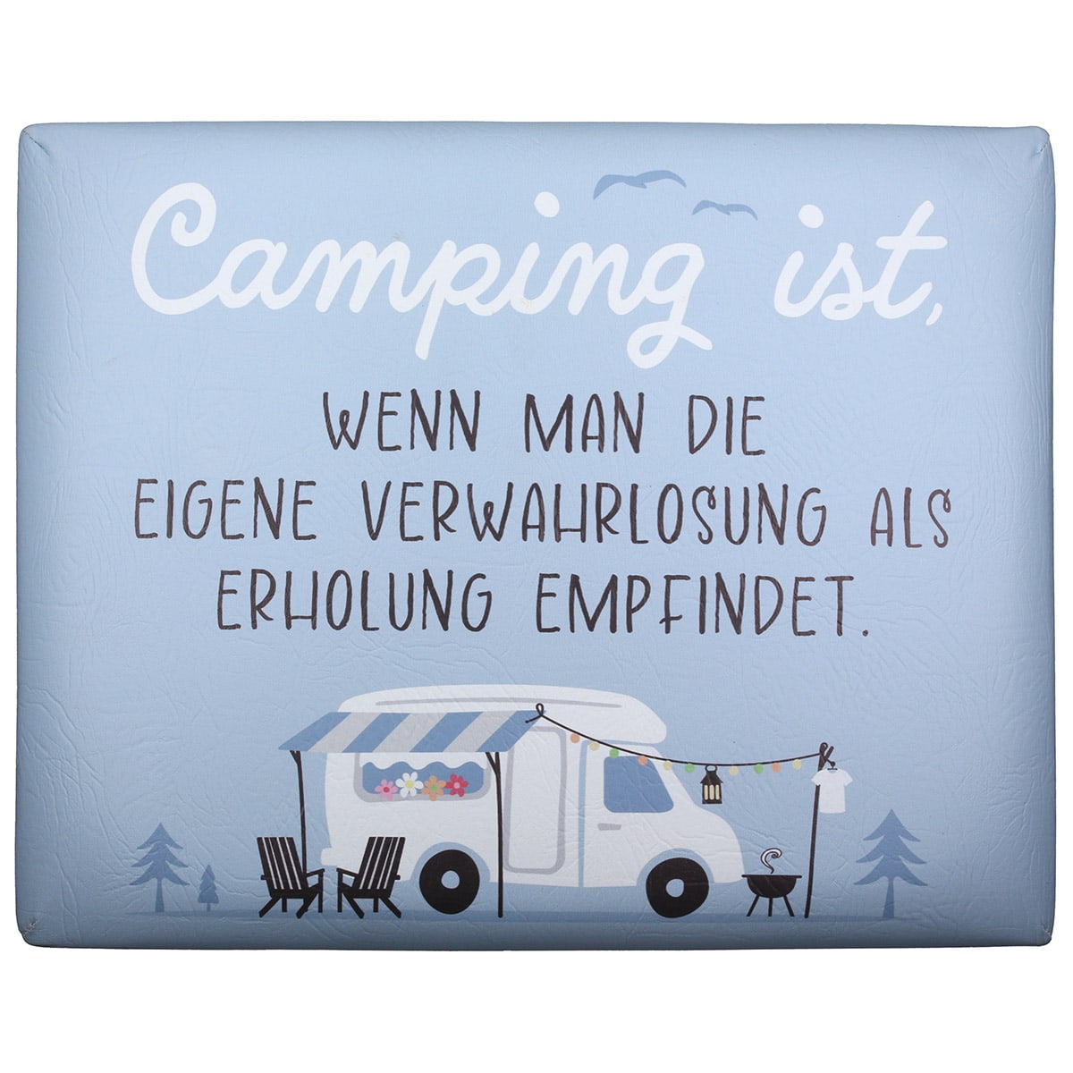 Produktbild von Bierkastensitz „Camperglück“ – Sitzpolster für Getränkekisten