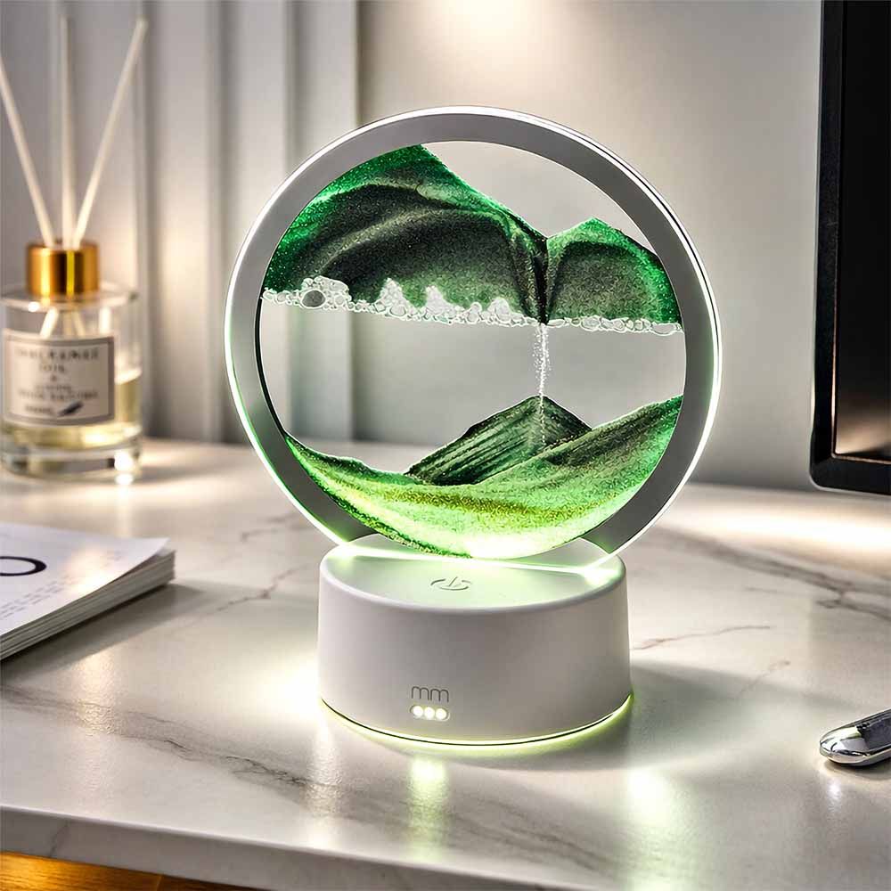 Produktbild von Sandbild Lampe LED – Deko Tischlampe mit bewegtem Sand & Stimmungslicht