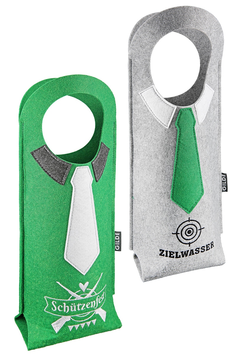 Produktbild von Filz Flaschentasche „Schützenfest“ – Flaschenhalter mit Krawattenmotiv 2er Set