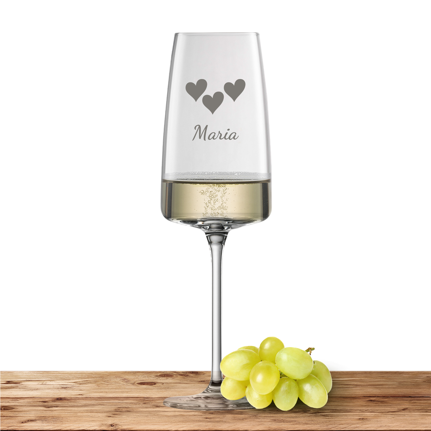 Produktbild von Zwiesel Glas Sekt- und Schaumweinglas VIVID SENSES 388ml "3 Herzen" mit Wunschtext