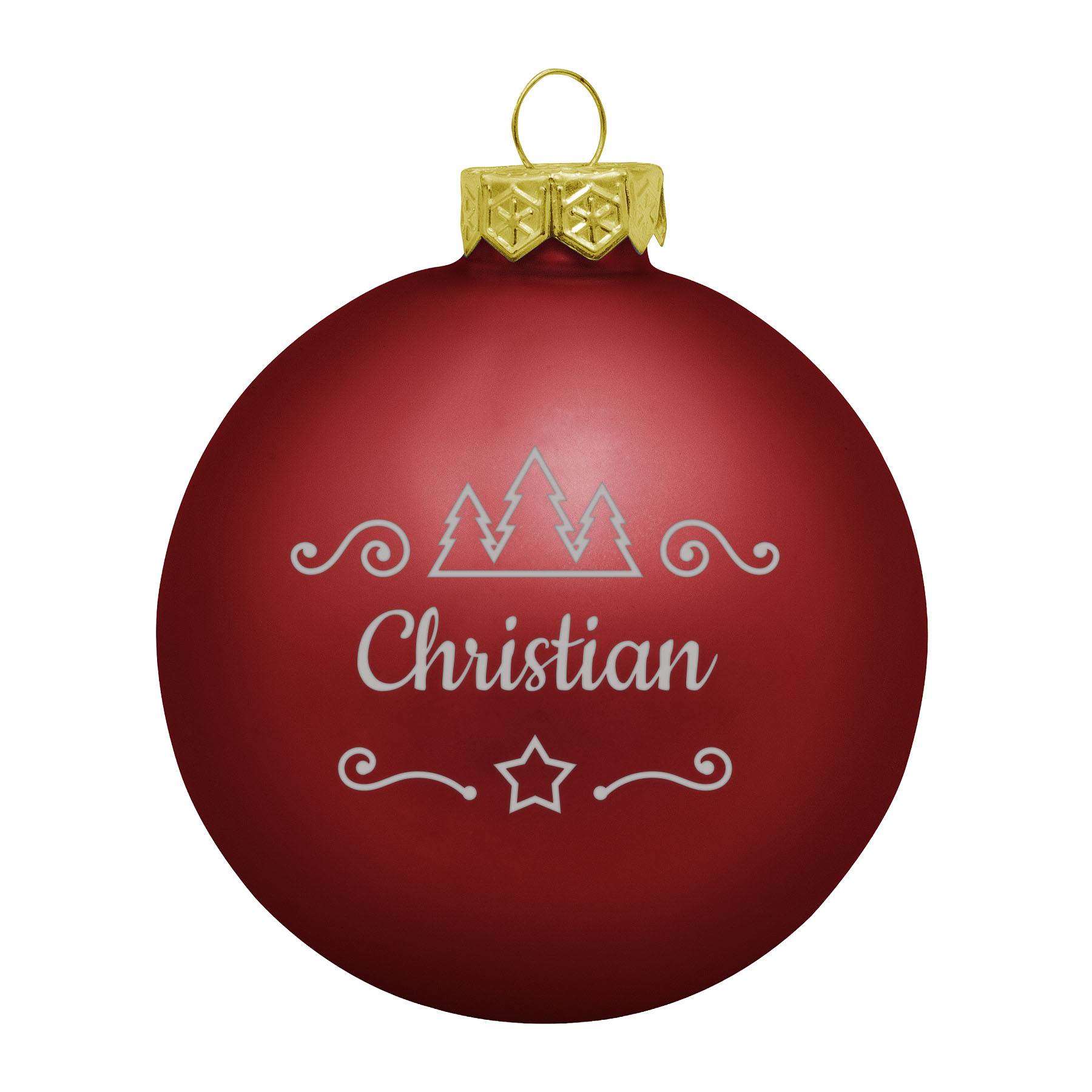 Produktbild von Weihnachtsbaumkugel aus Glas (matt) inklusive Wunschtextgravur & Tanne und Stern