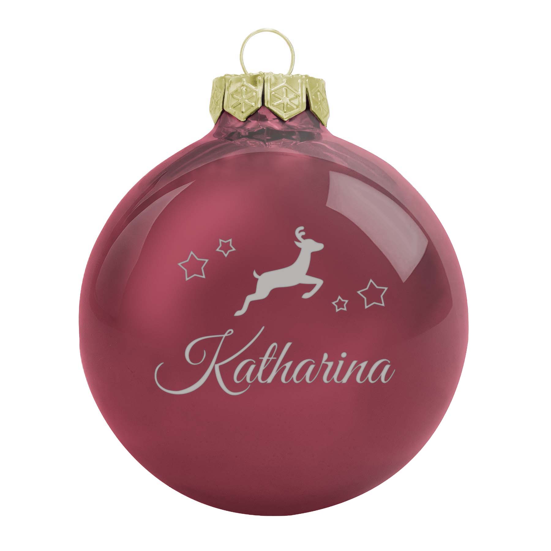 Produktbild von Weihnachtsbaumkugel aus Glas (glänzend) Hirsch & Name