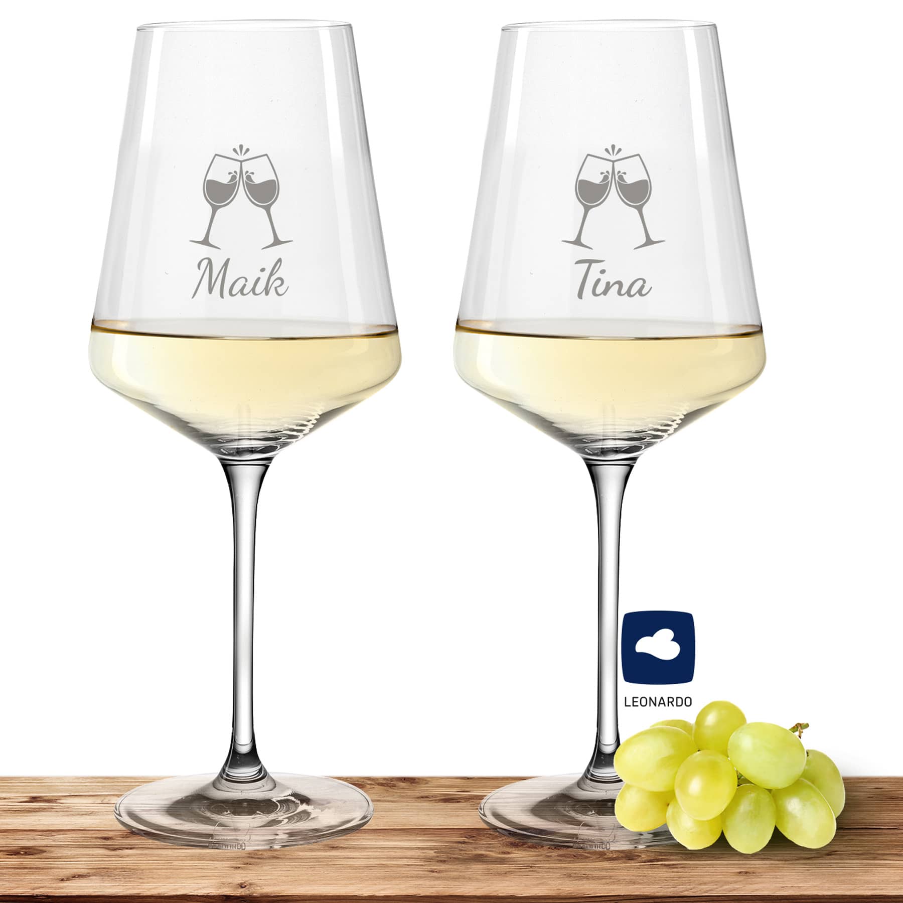 Produktbild von 2x Leonardo Weißweinglas mit Namen oder Wunschtext graviert, 560ml, PUCCINI, personalisiertes Premium Weinglas in Gastroqualität, (ChinChin)