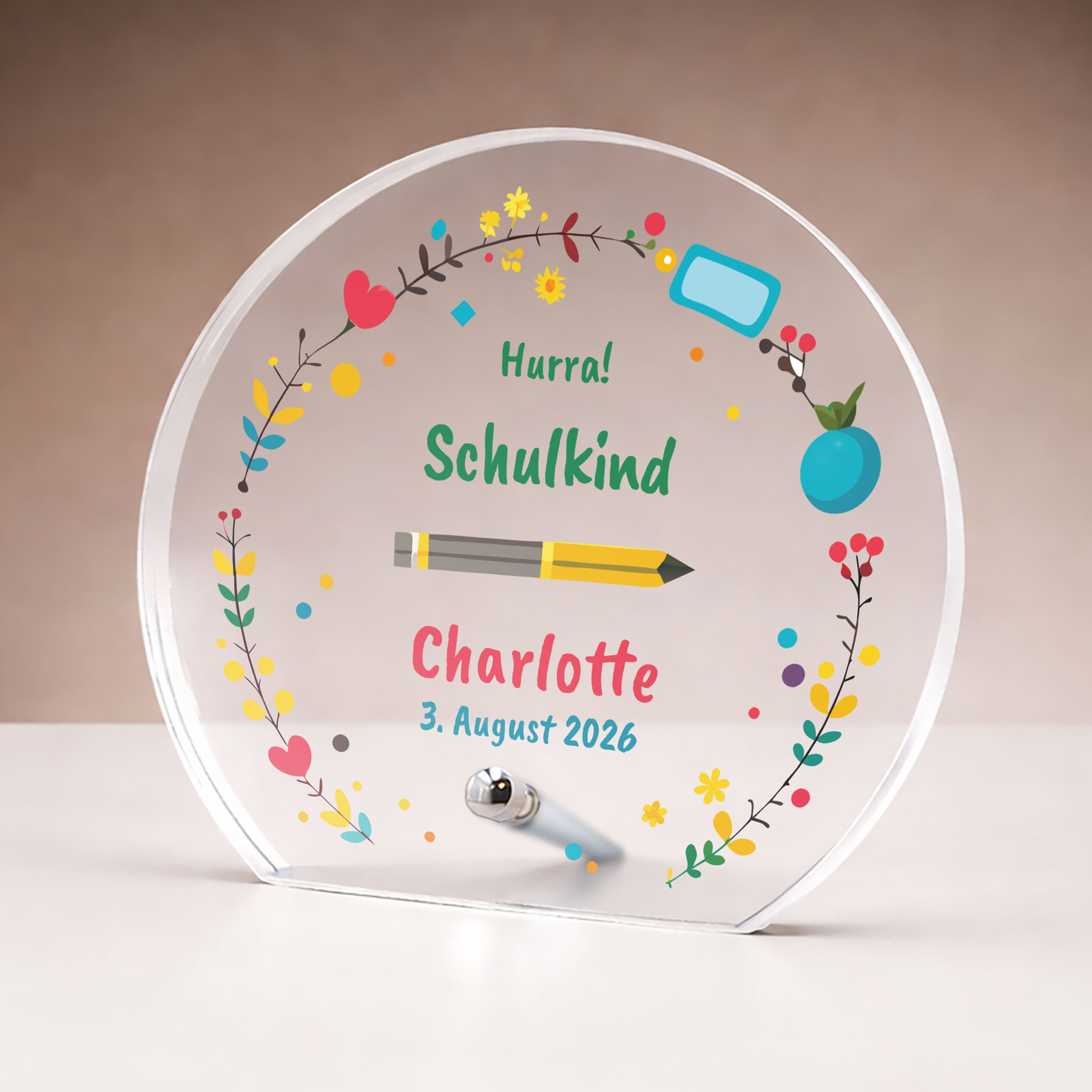 Produktbild von Glastrophäe „Hurra Schulkind“