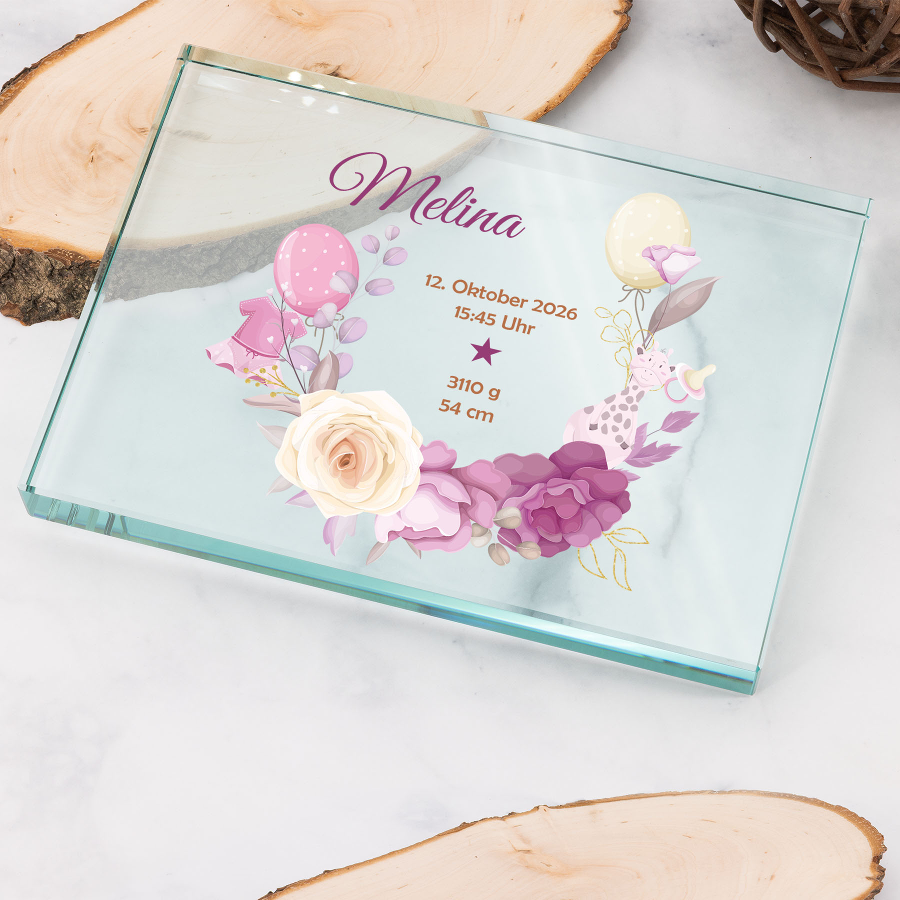 Produktbild von Glastrophäe „Hello Baby“