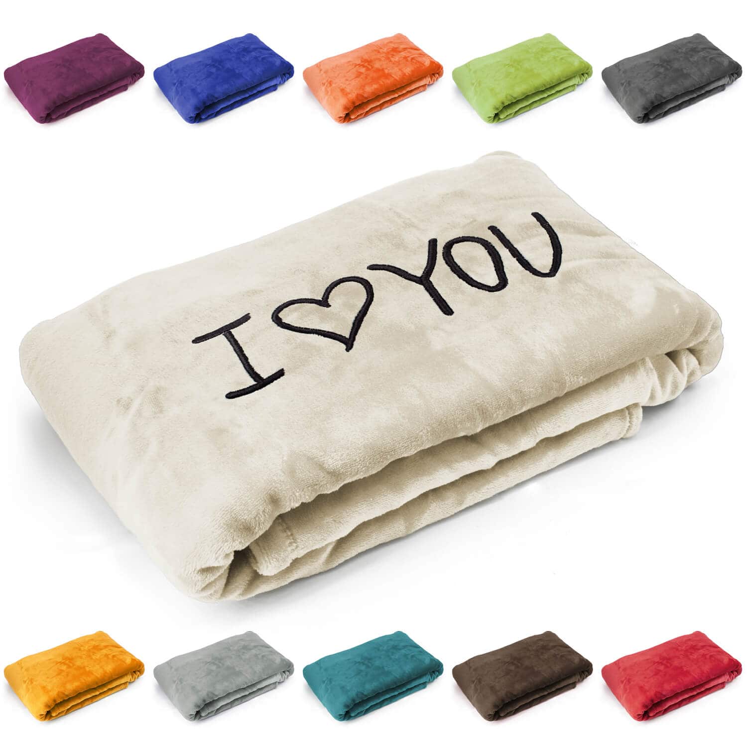 Produktbild von Kuscheldecke "I Love You" in verschiedenen Farben für Valentinstag