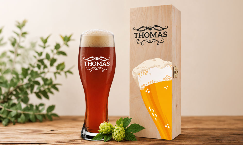Kategoriebild für Bierglas mit Holzkiste