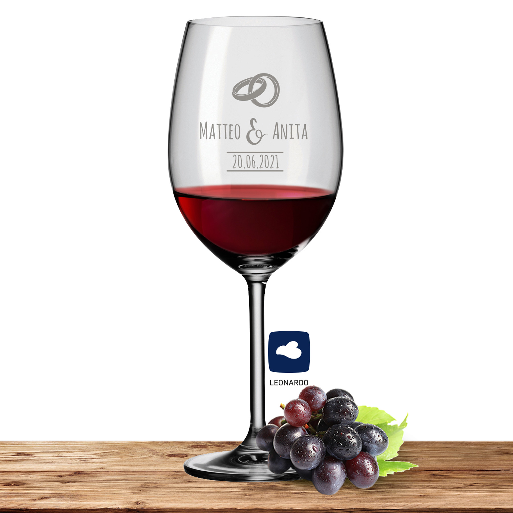 Produktbild von Leonardo Bordeauxglas Rotweinglas DAILY 640ml mit Namen oder Wunschtext graviert (Ringe 2)