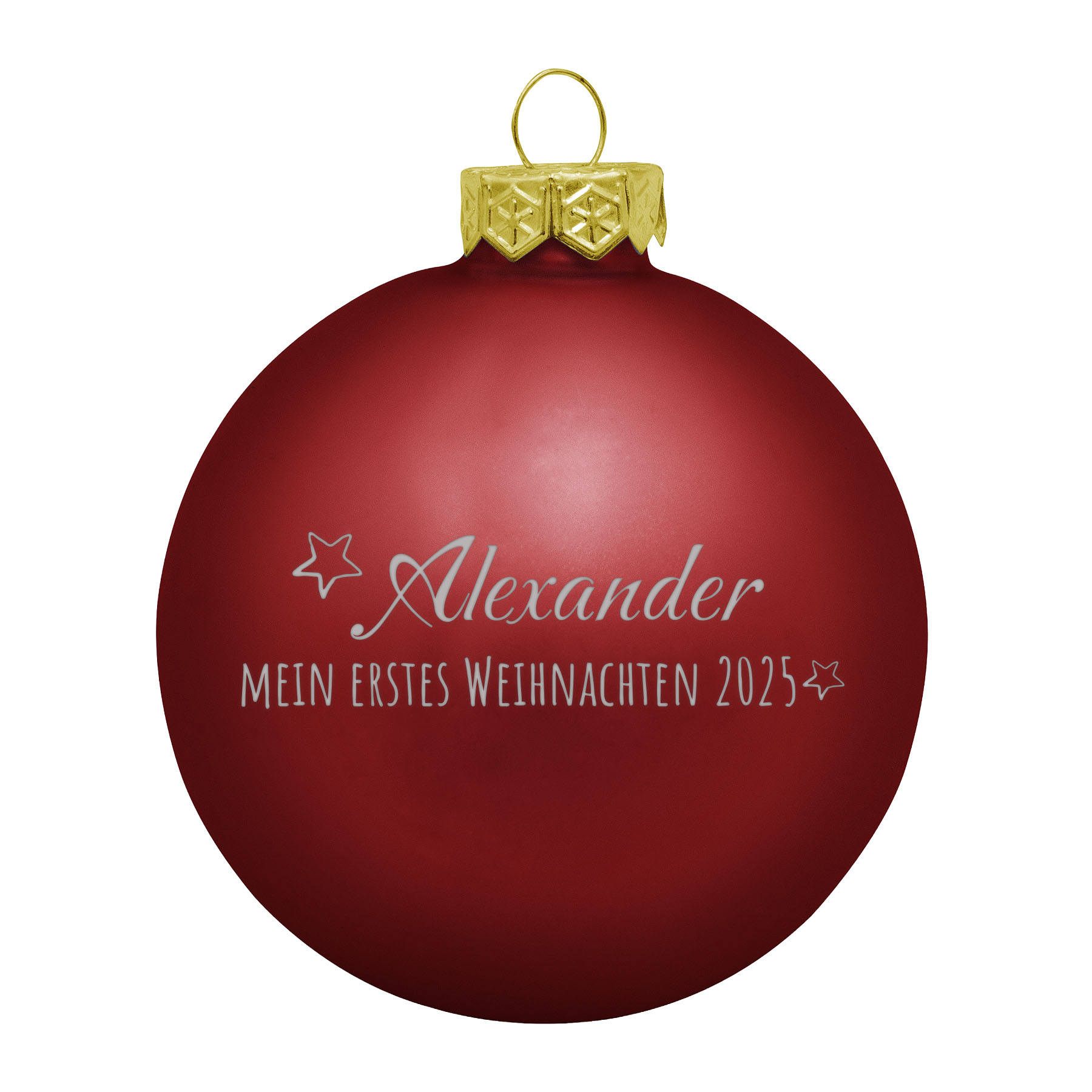 Produktbild von Weihnachtsbaumkugel aus Glas (matt) inklusive Wunschtextgravur & Mein erstes Weihnachten mit Stern