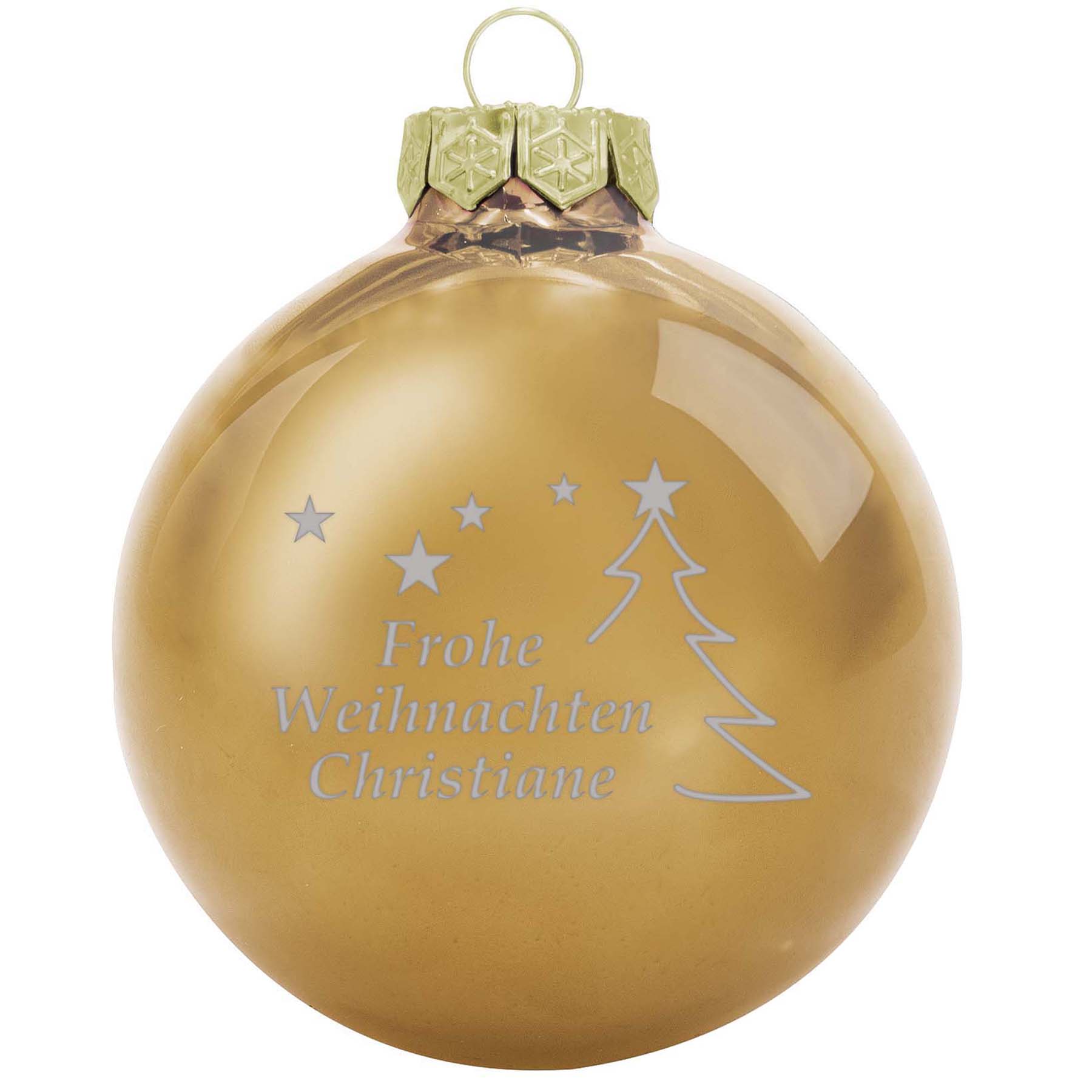 Produktbild von Weihnachtsbaumkugel aus Glas 10 cm, inklusive Frohe Weihnachten & Name