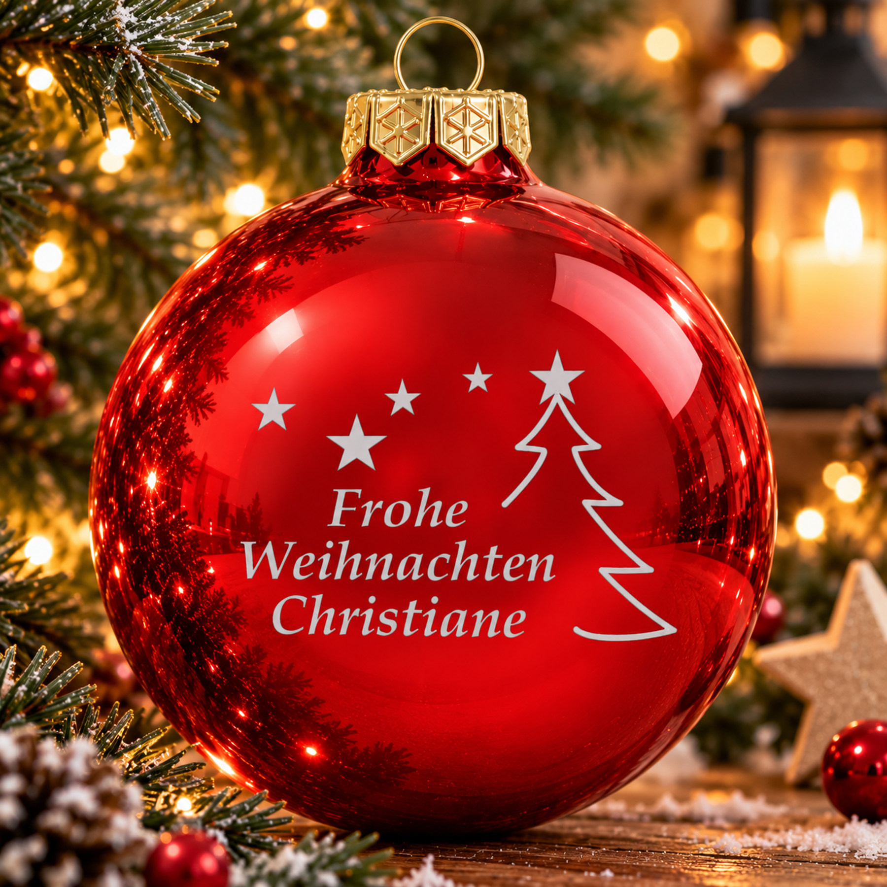 Produktbild von Weihnachtsbaumkugel aus Glas 10 cm, inklusive Frohe Weihnachten & Name
