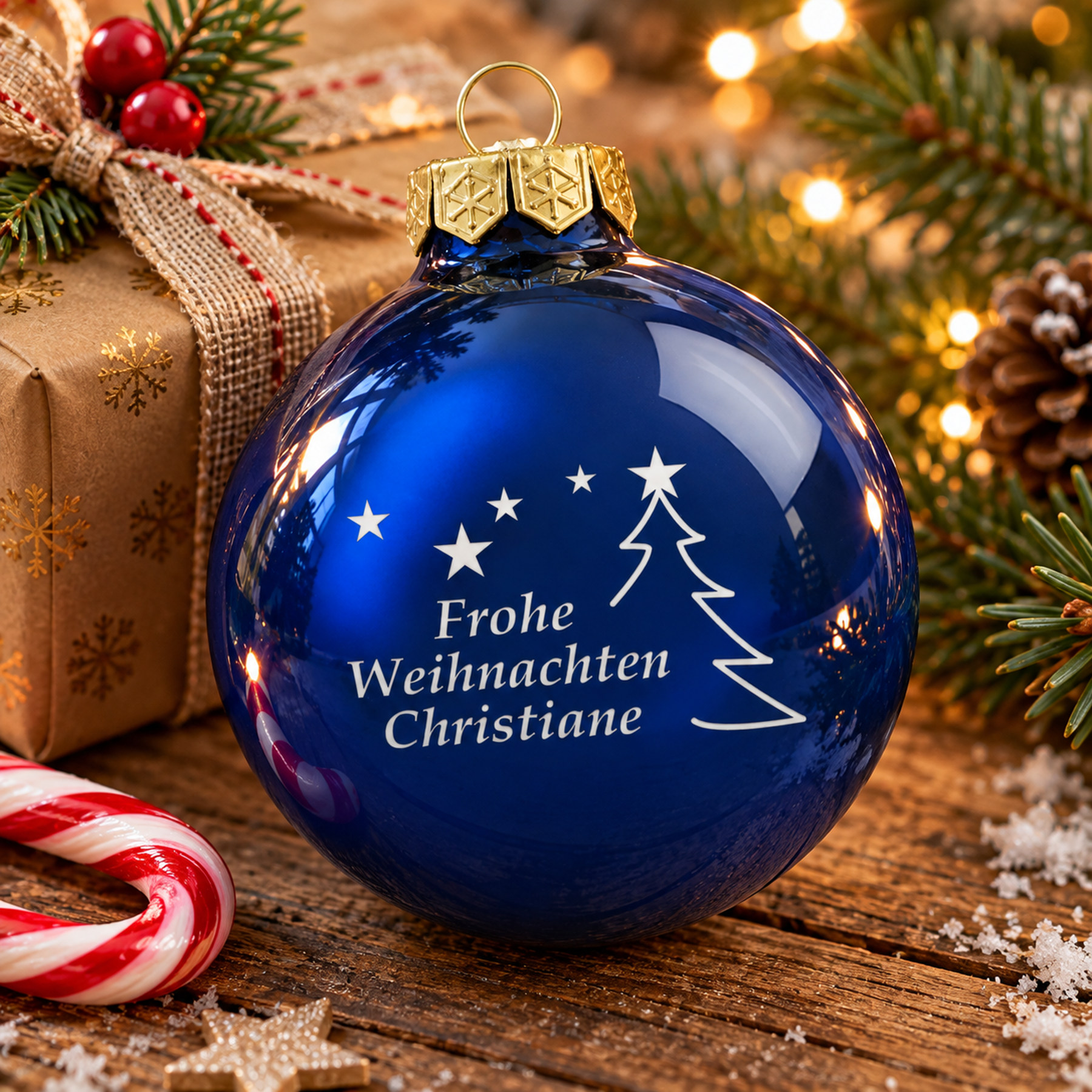 Produktbild von Weihnachtsbaumkugel aus Glas (glänzend) Frohe Weihnachten