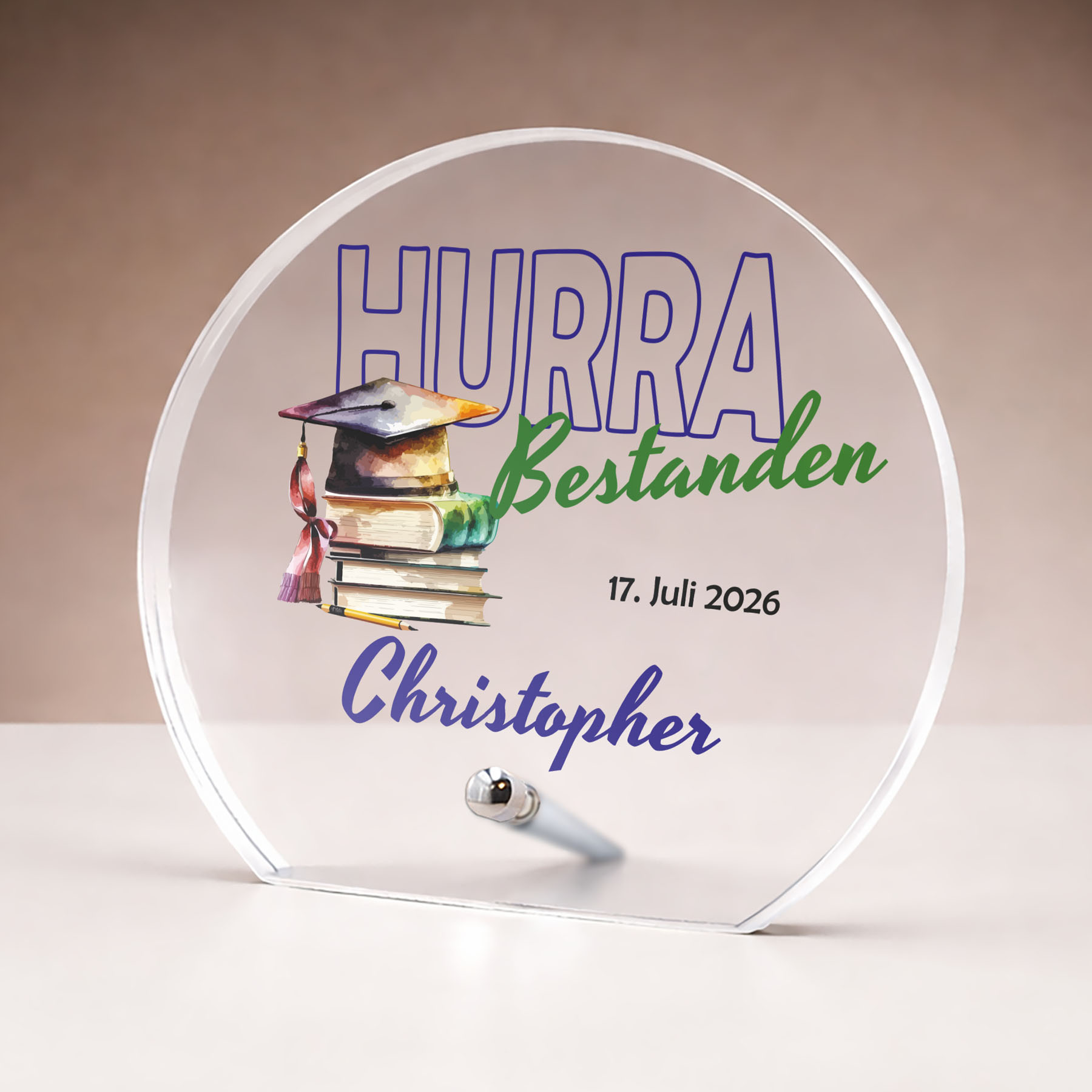 Produktbild von Glastrophäe „Hurra, bestanden!“