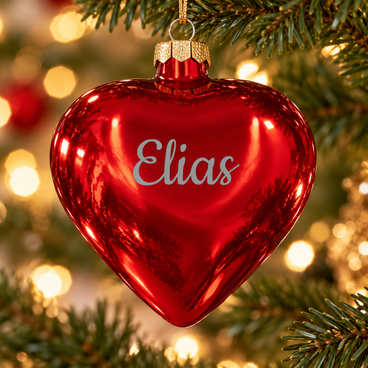 Produktbild von Weihnachtsbaumkugel "Herz" aus Glas (glänzend) inklusive Wunschtextgravur