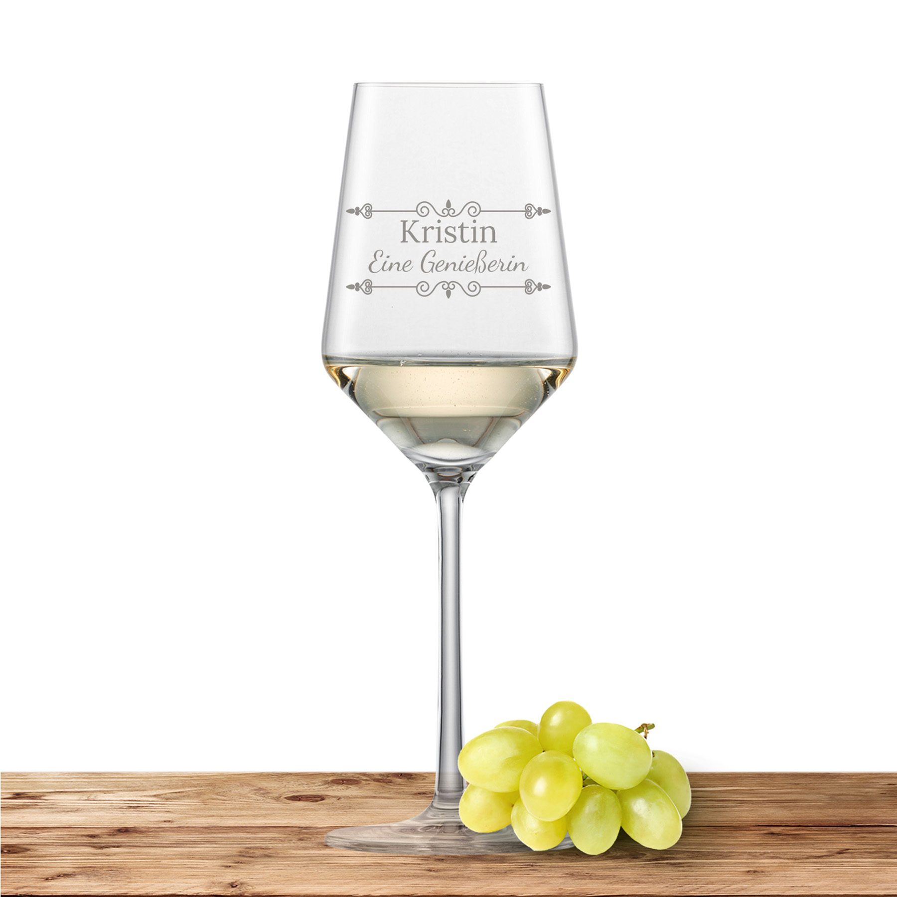 Produktbild von Zwiesel Glas Riesling Weißweinglas PURE mit Namen oder Wunschtext graviert (Verzierung 01) Genießerin