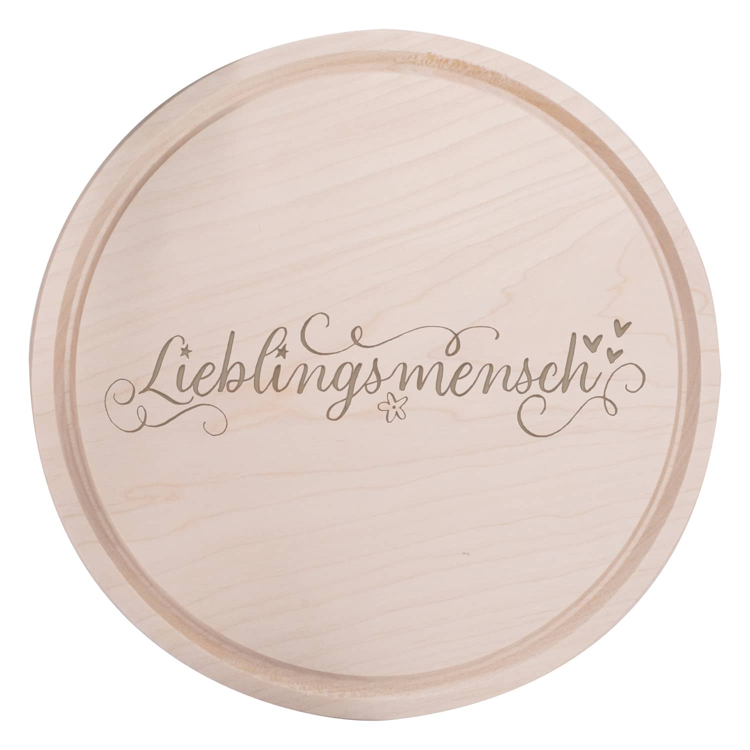 Produktbild von Frühstücksbrettchen Holz Rund mit Motiv Lieblingsmensch Kaligrafie