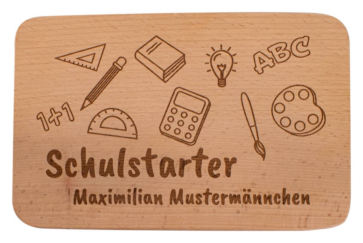 Produktbild von Frühstücksbrettchen "Schulstarter" mit individueller Namensgravur