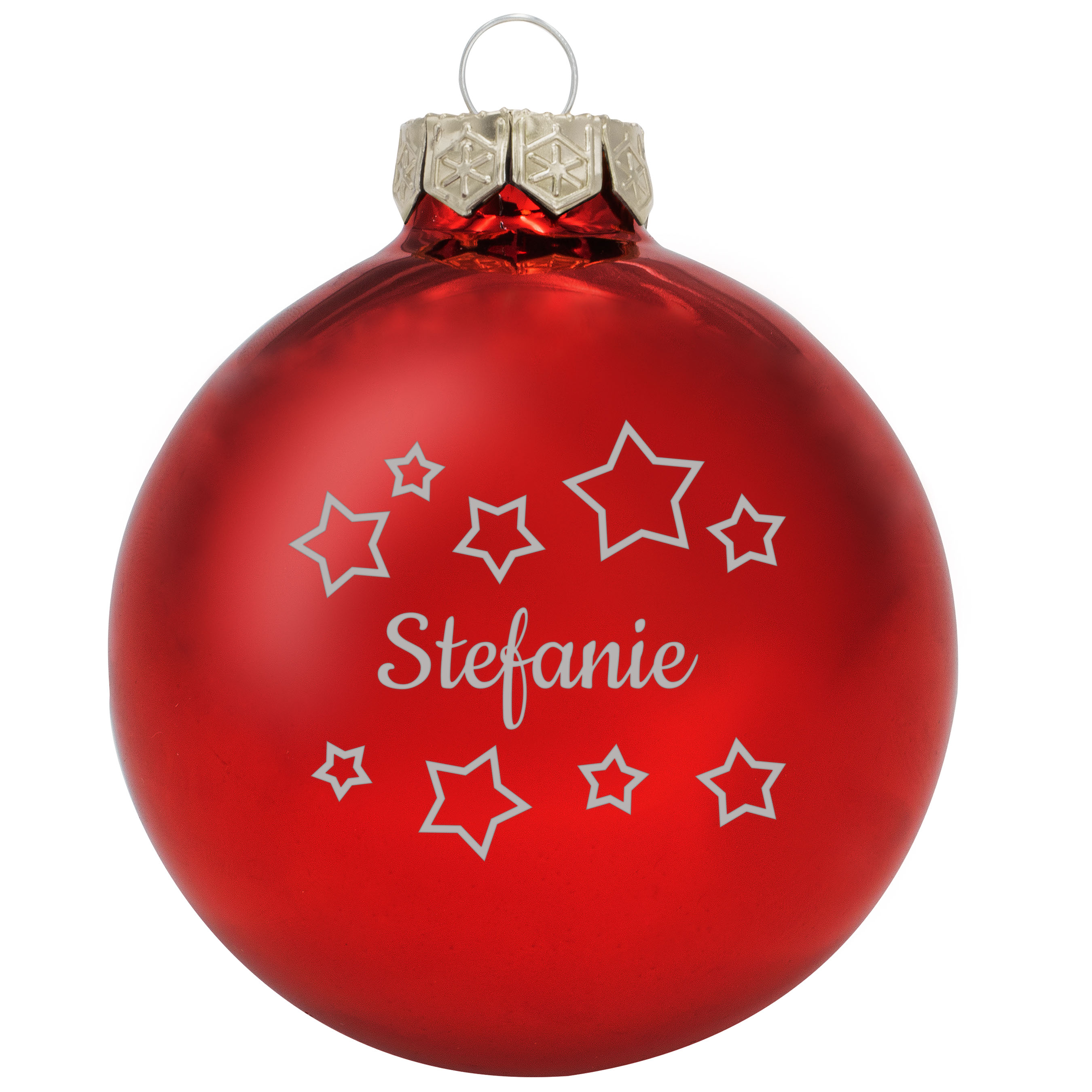 Produktbild von Weihnachtsbaumkugel aus Glas in 10cm, inklusive Wunschtextgravur & Sternen