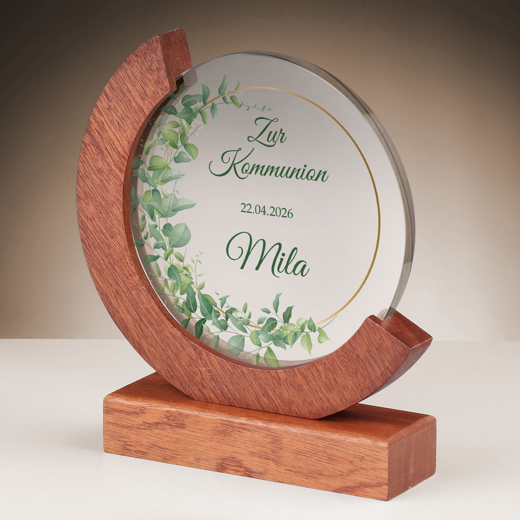 Produktbild von Glastrophäe „Meine Erste Kommunion“ (Mahagoni)