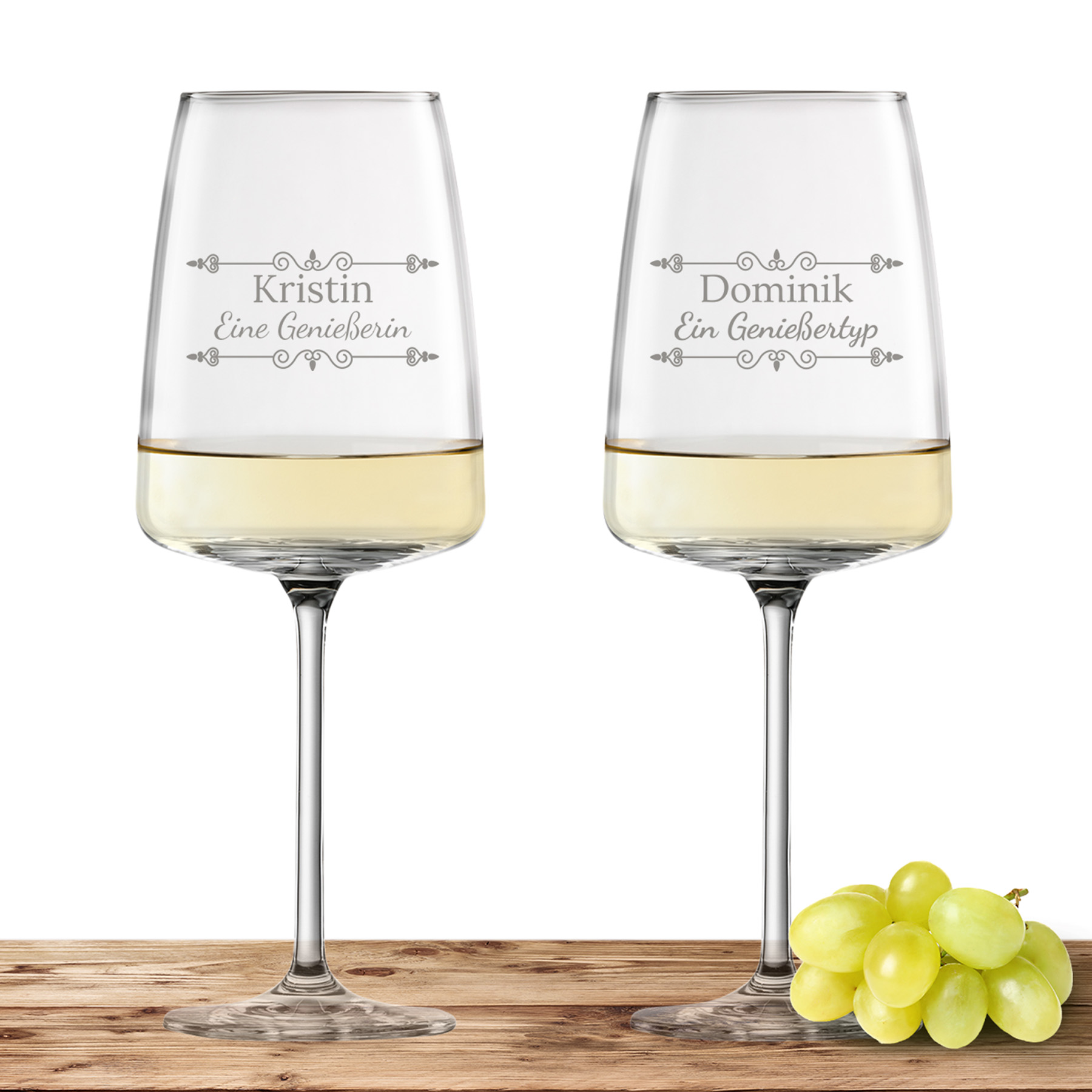 Produktbild von 2x Weinglas Zwiesel Glas Weißweinglas VIVID SENSES 535ml "Verzierung 01" mit Namen und Wunschtext