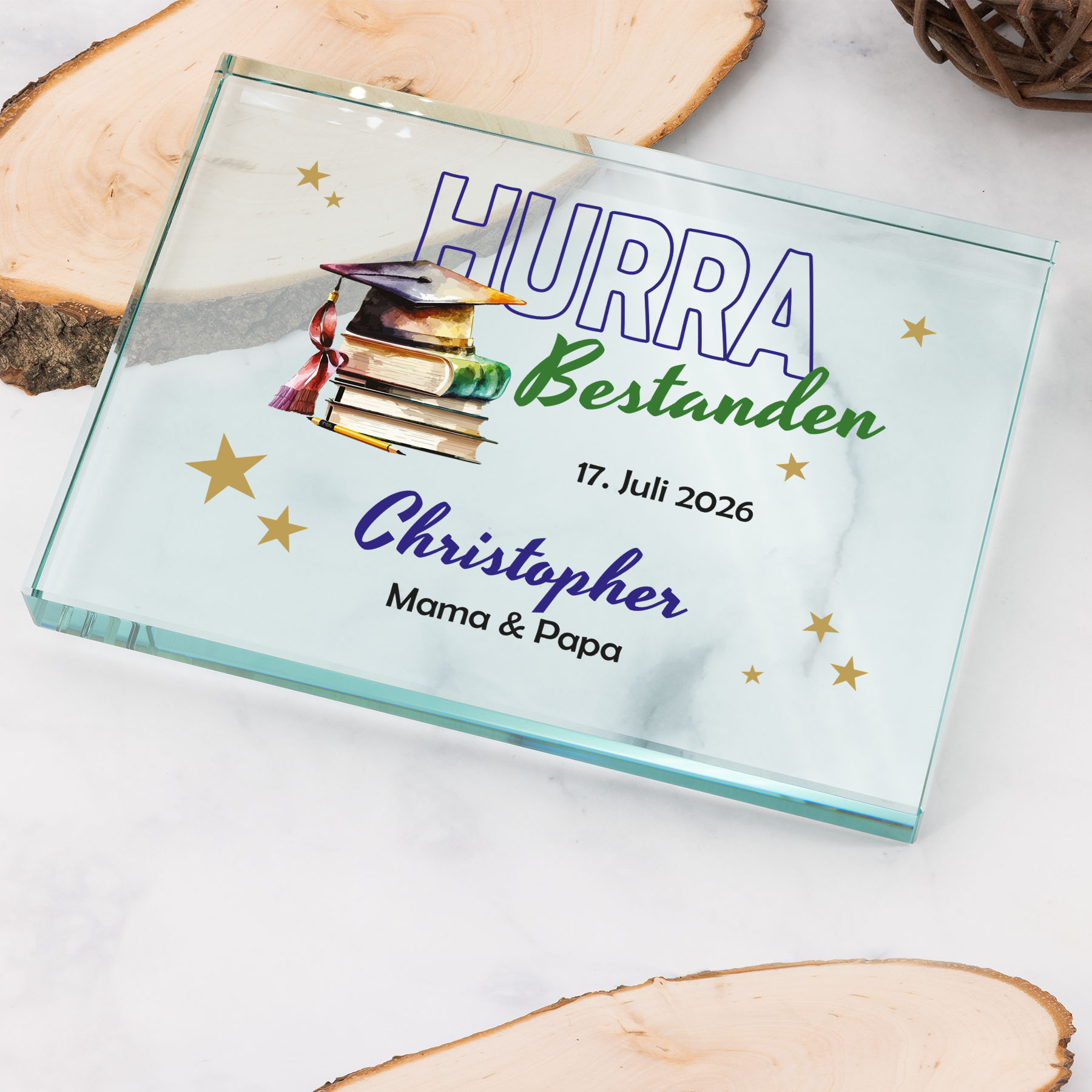Produktbild von Glastrophäe „Hurra, bestanden!“