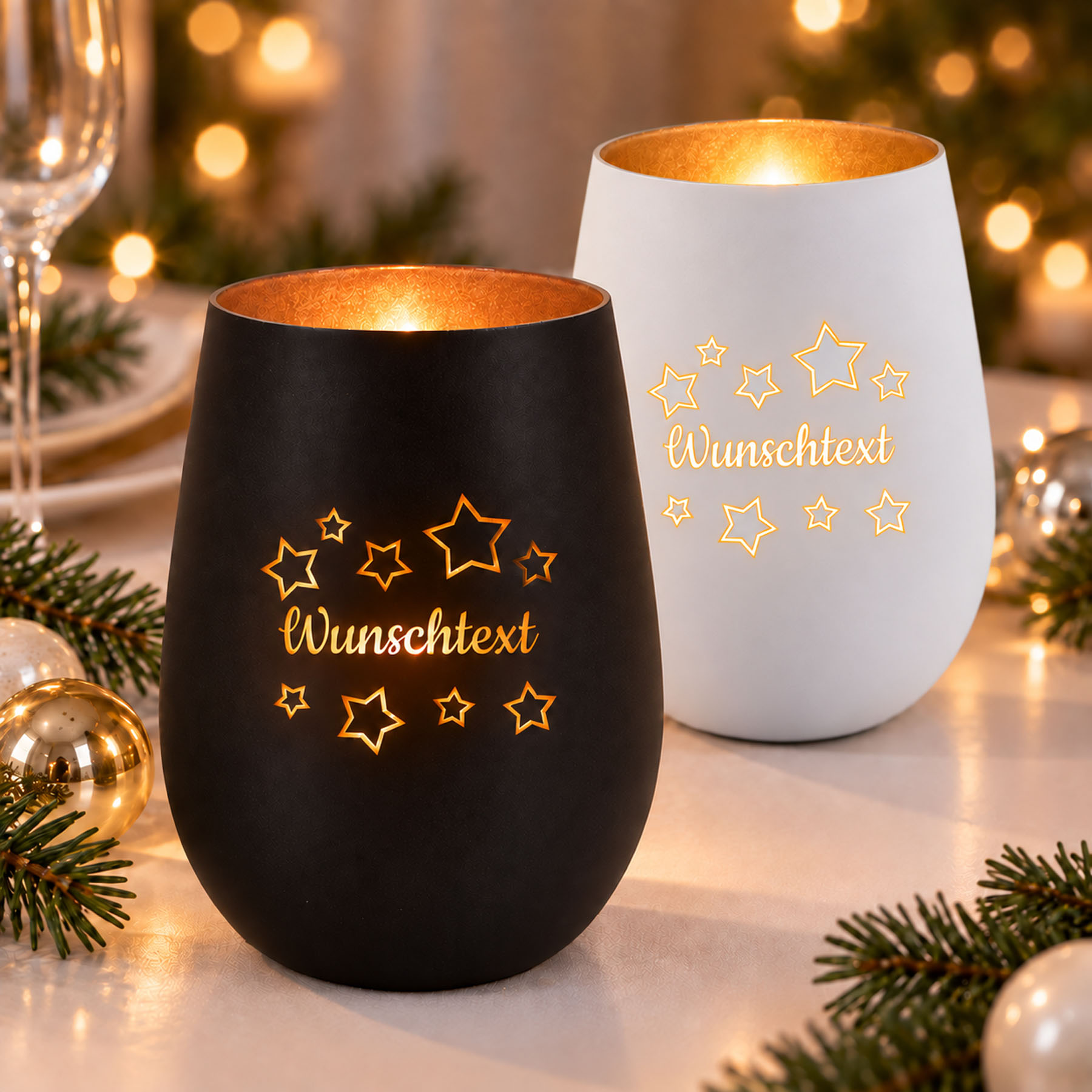 Produktbild von Personalisiertes Windlichtglas mit Sternenmotiv und individueller Gravur