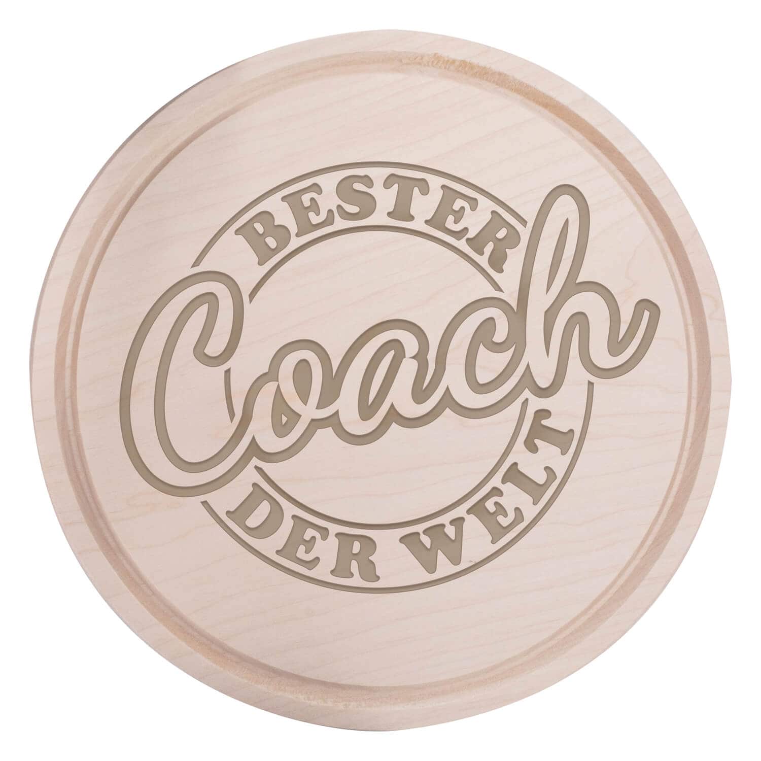 Produktbild von Frühstücksbrettchen Holz Rund mit Motiv Bester Coach