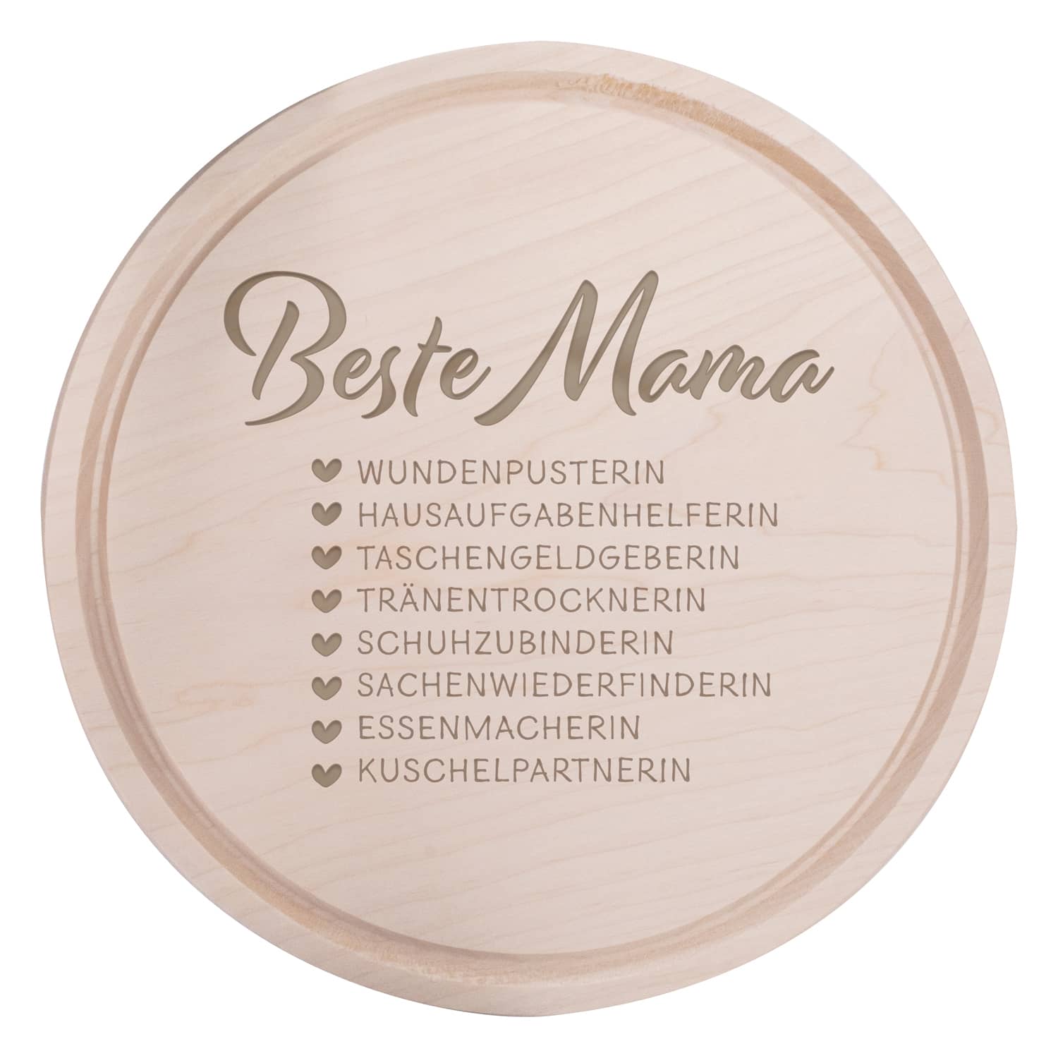 Produktbild von Frühstücksbrettchen Holz Rund mit Motiv Beste Mama "Checkliste"