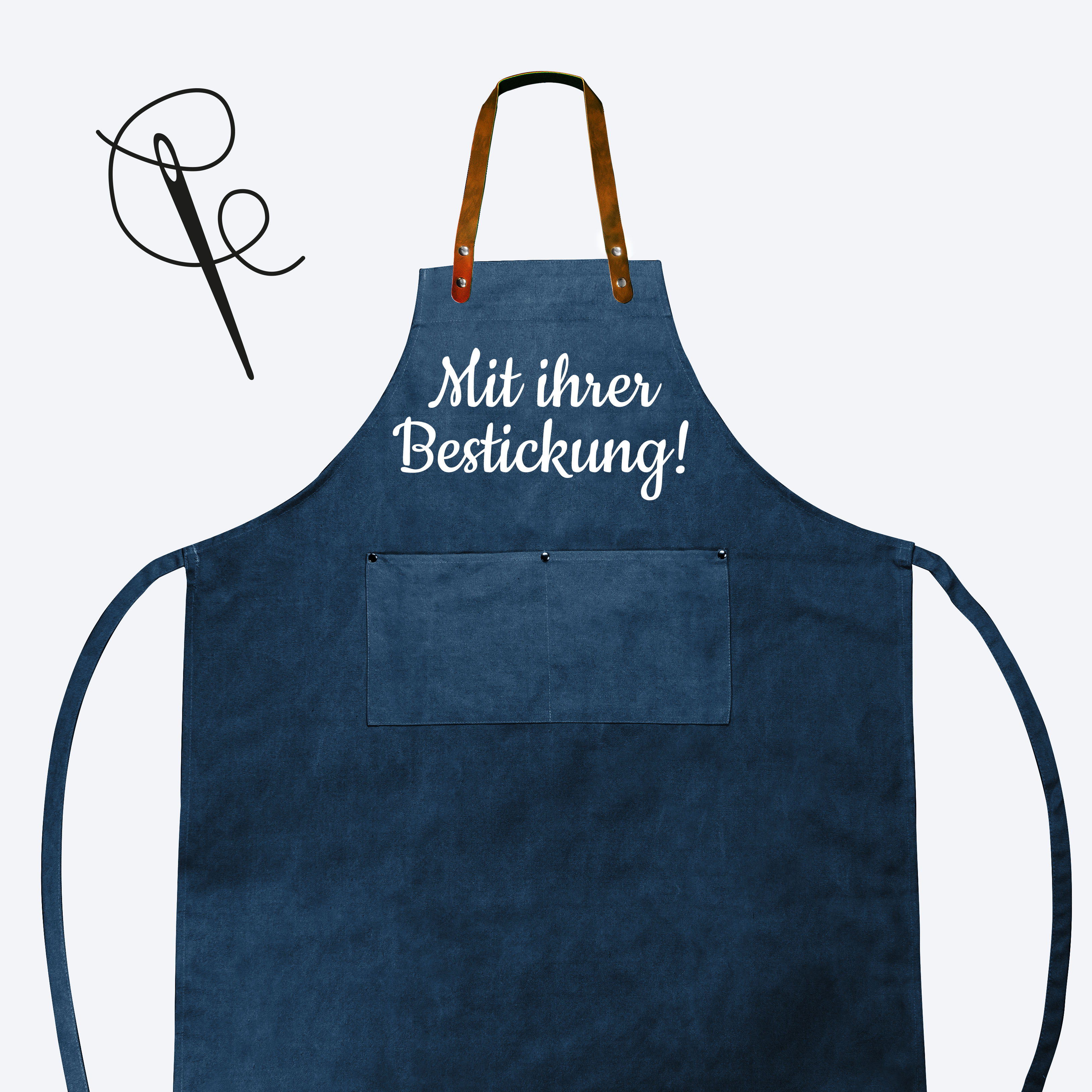 Produktbild von Grillschürze Royalblau mit individueller Bestickung Ihres Wunschtextes