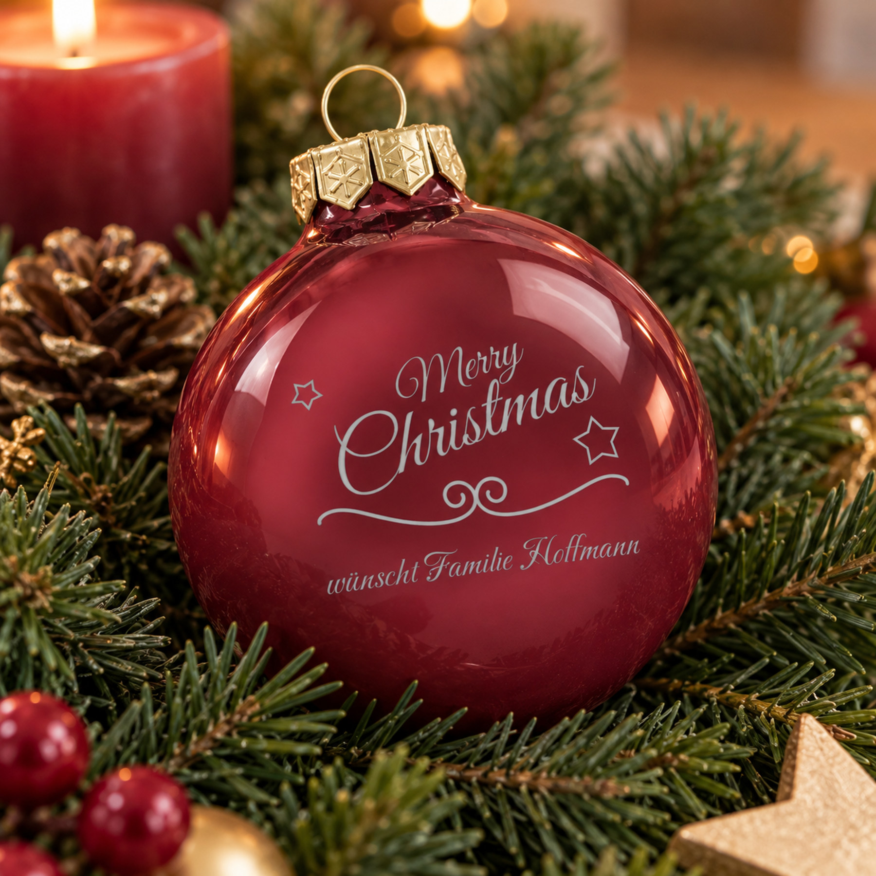 Produktbild von Weihnachtsbaumkugel aus Glas (glänzend) Merry Christmas