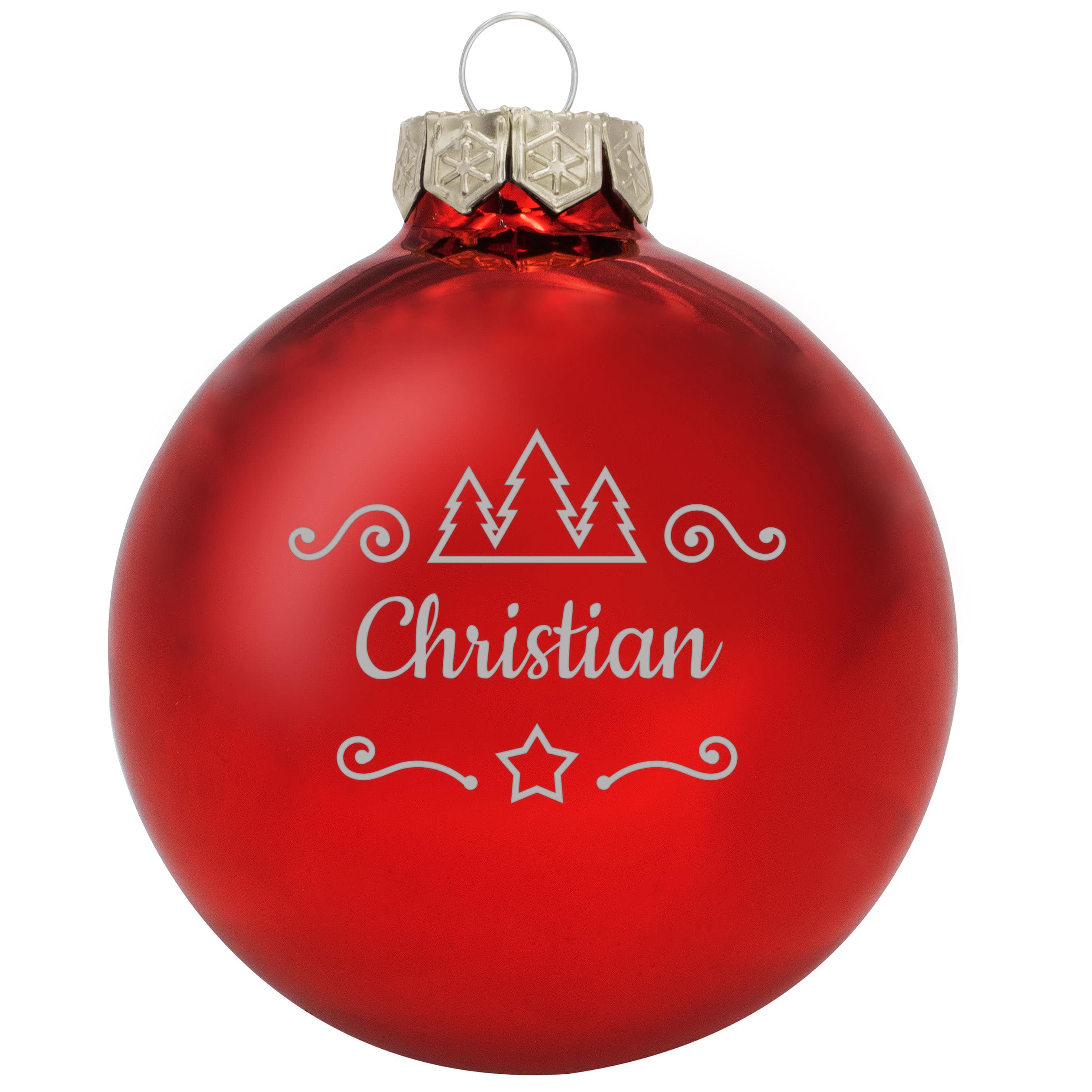 Produktbild von Weihnachtsbaumkugel aus Glas in 10cm, inklusive Wunschtextgravur & Tannen