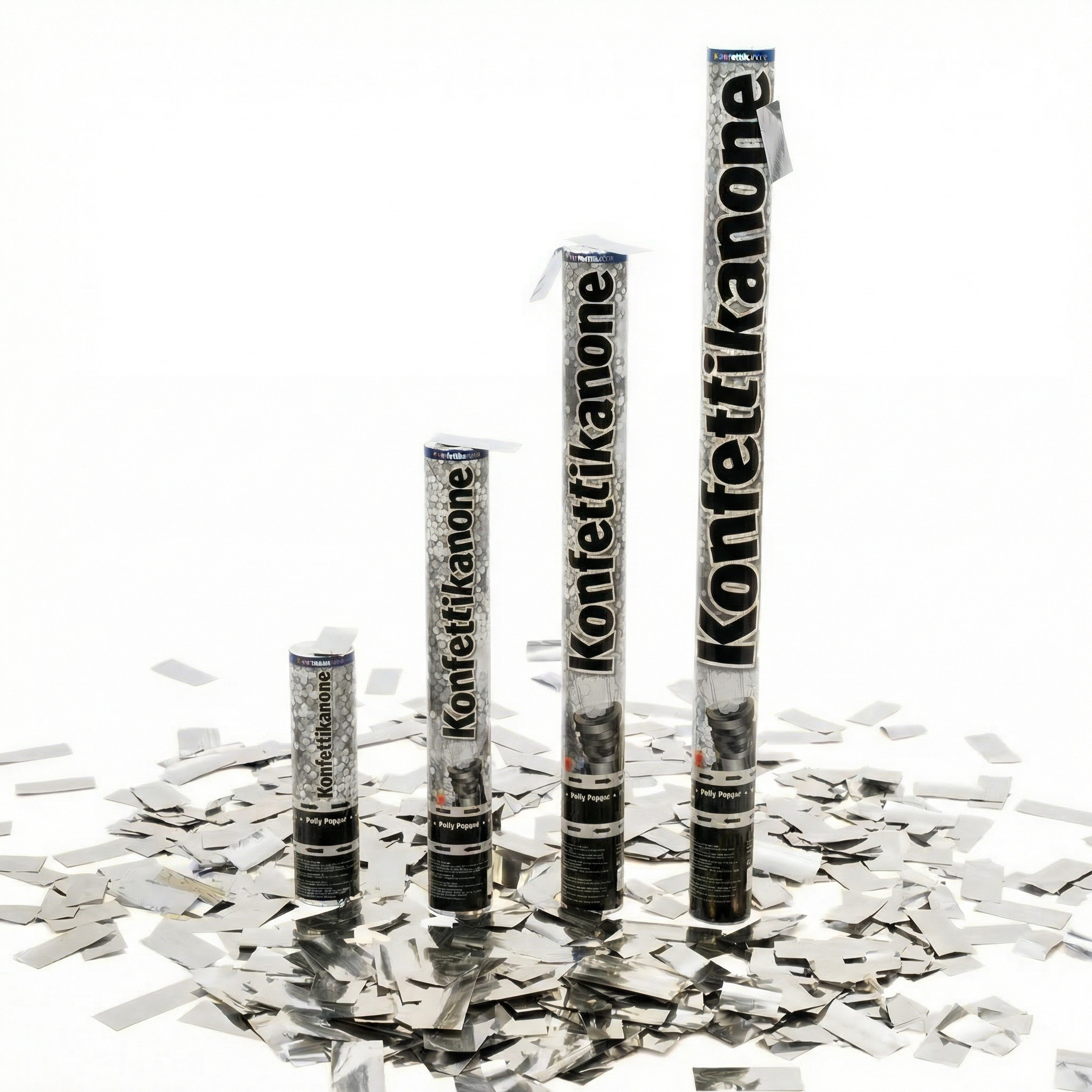 Produktbild von Konfettikanone mit silber-metallic Folienstreifen