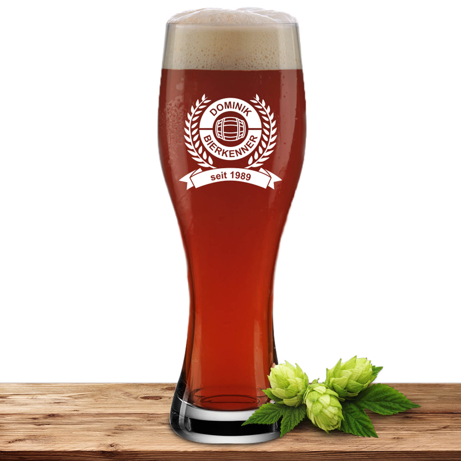 Produktbild von Weizenglas 0,5l mit Motiv "Biertrinker" mit Name oder Wunschtext