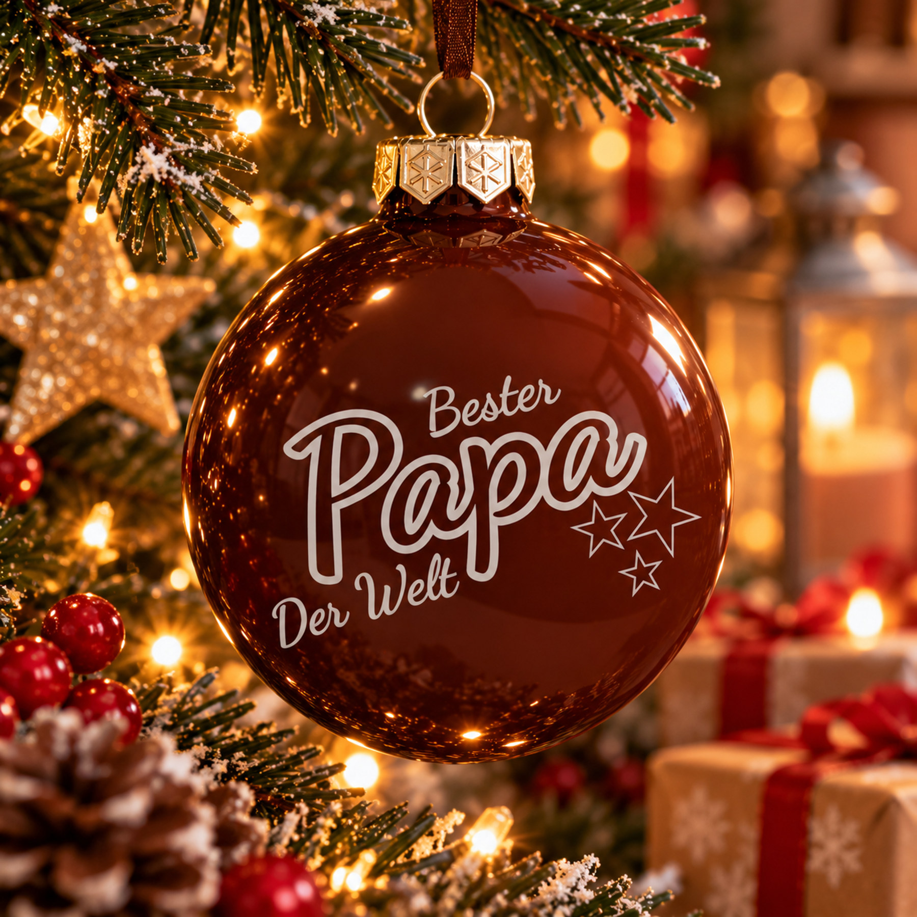 Produktbild von Weihnachtsbaumkugel aus Glas (glänzend) Bester Papa der Welt