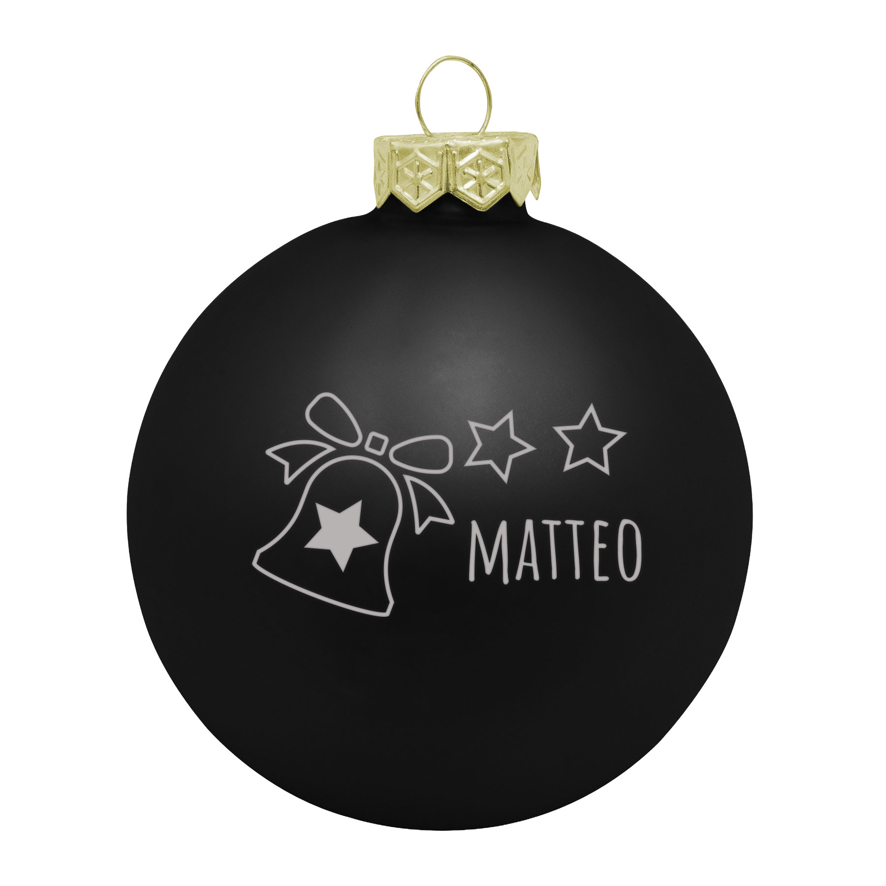 Produktbild von Weihnachtsbaumkugel aus Glas (matt) inklusive Wunschtextgravur & Glocke