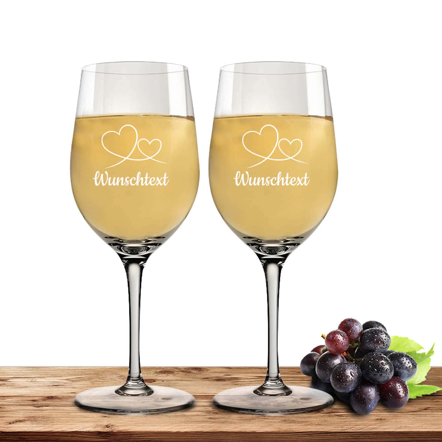 Produktbild von 2x Leonardo Weißweinglas 300ml Ciao+ für Valentinstag "Herzschlaufe" mit Name oder Wunschtext