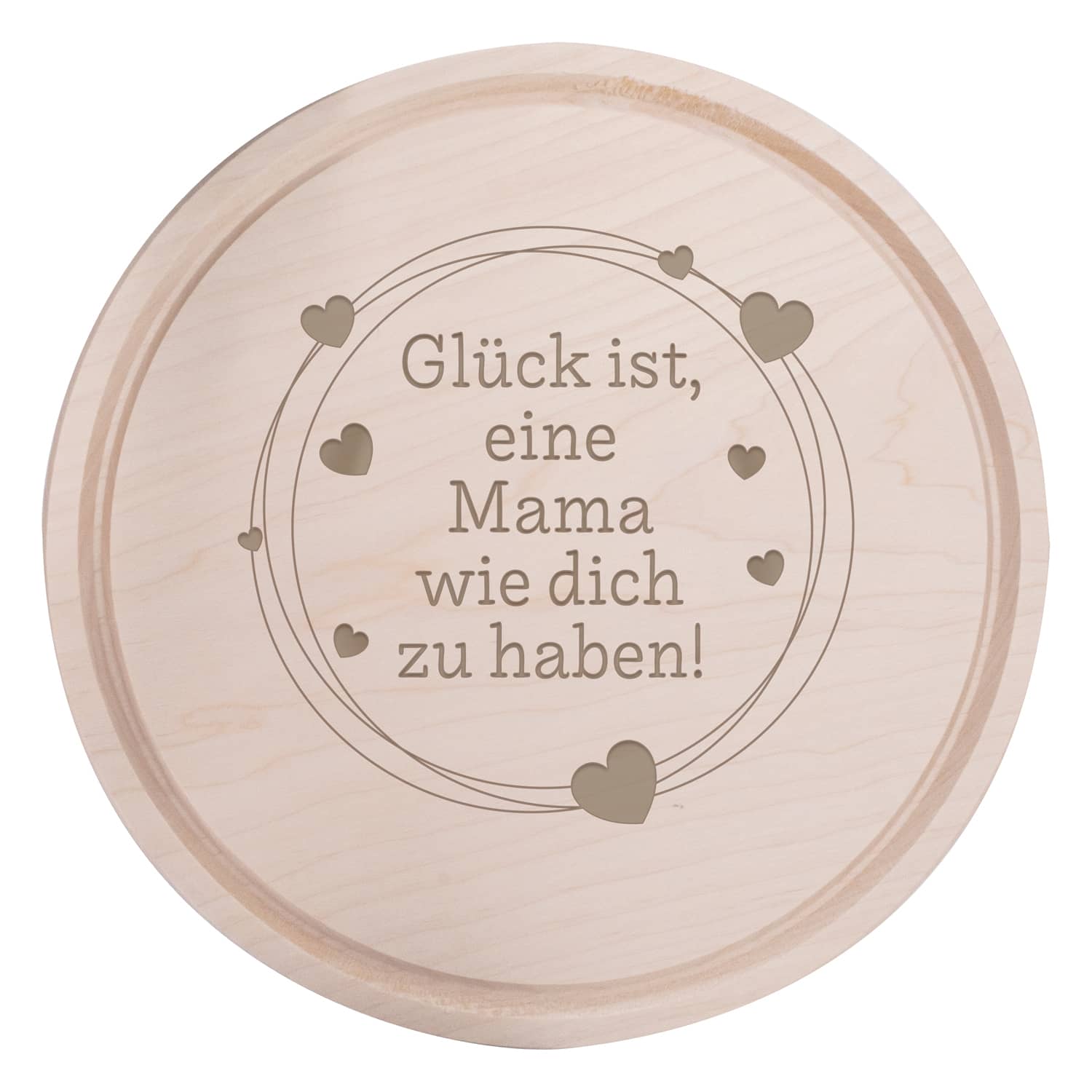 Produktbild von Frühstücksbrettchen Holz Rund mit Motiv "Glück ist - Mama"