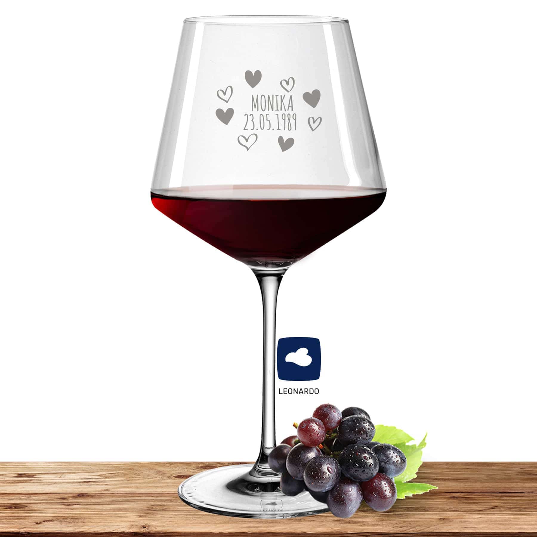 Produktbild von Leonardo Burgunderglas Rotweinglas PUCCINI 730ml mit Namen oder Wunschtext graviert (Herzkreis)