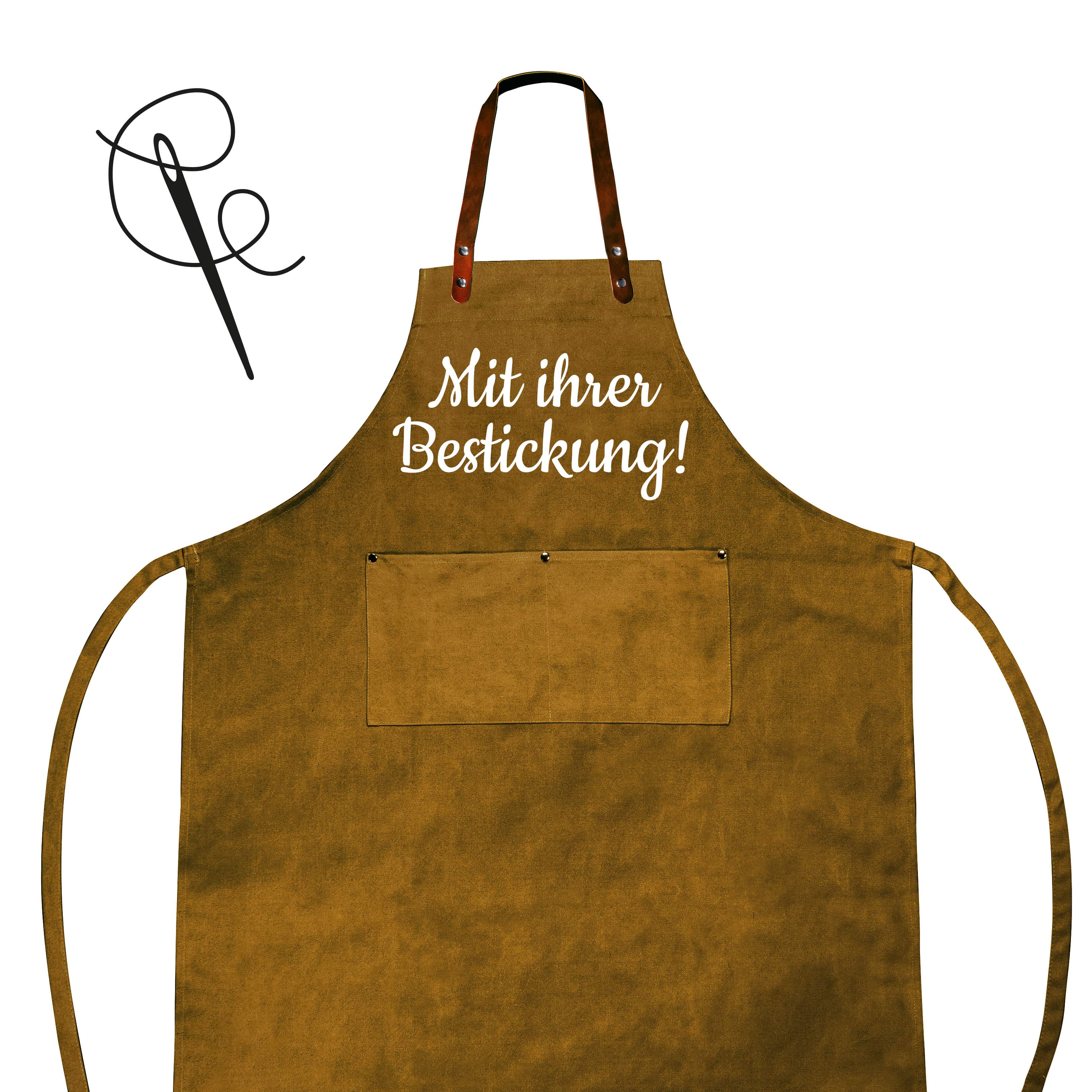 Produktbild von Grillschürze Toffee mit individueller Bestickung Ihres Wunschtextes
