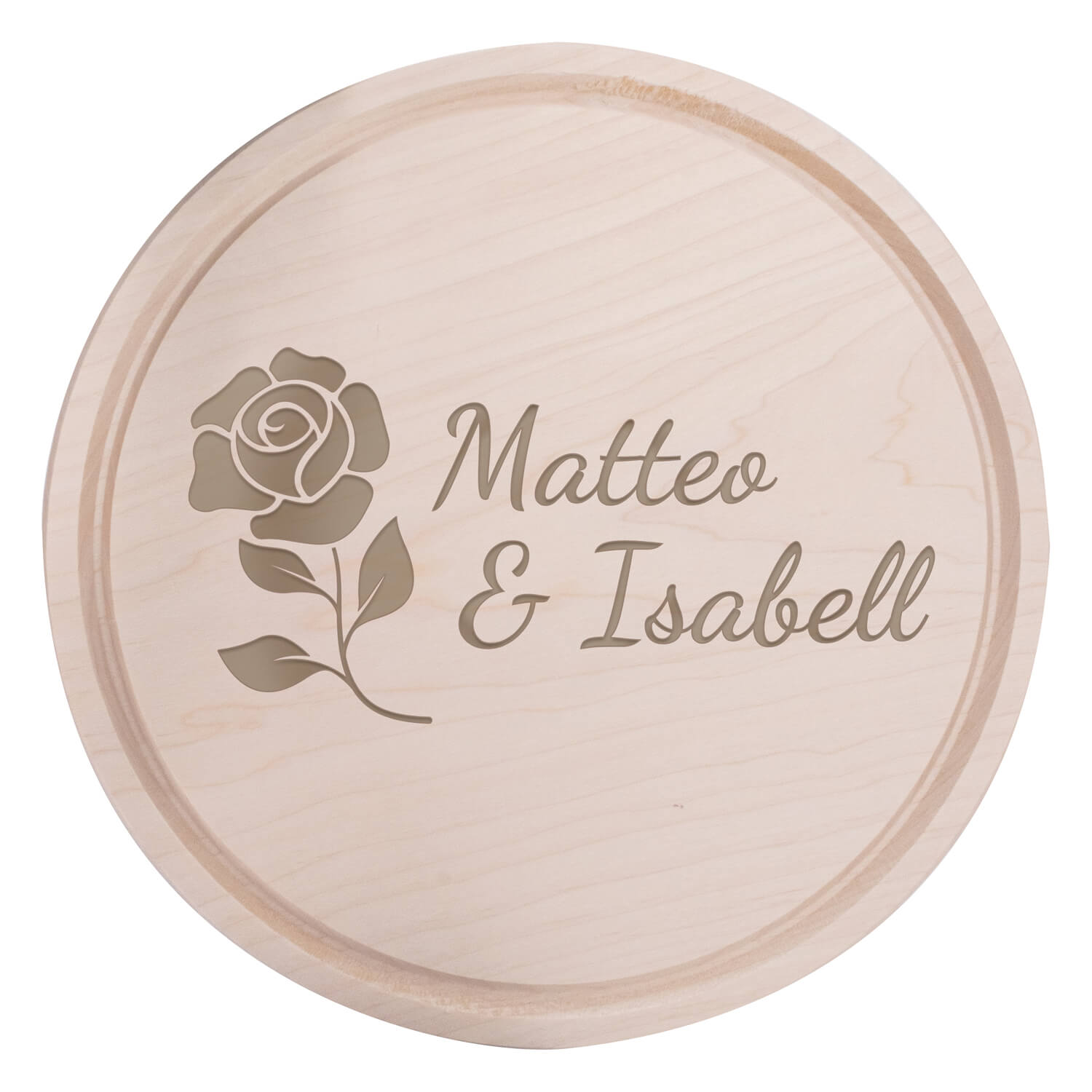 Produktbild von Frühstücksbrettchen Holz Rund mit Motiv Rose